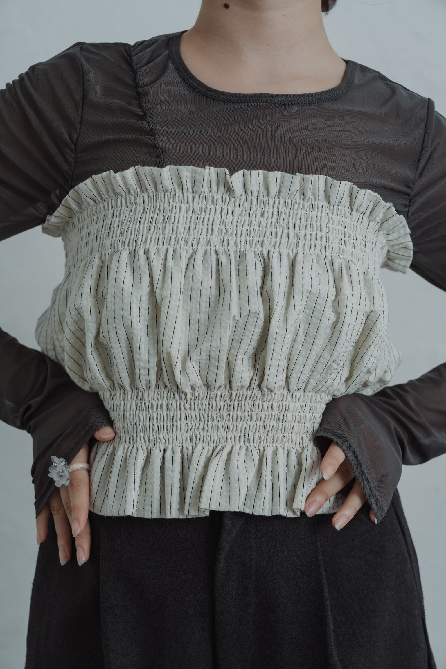 stripe gather bustier
