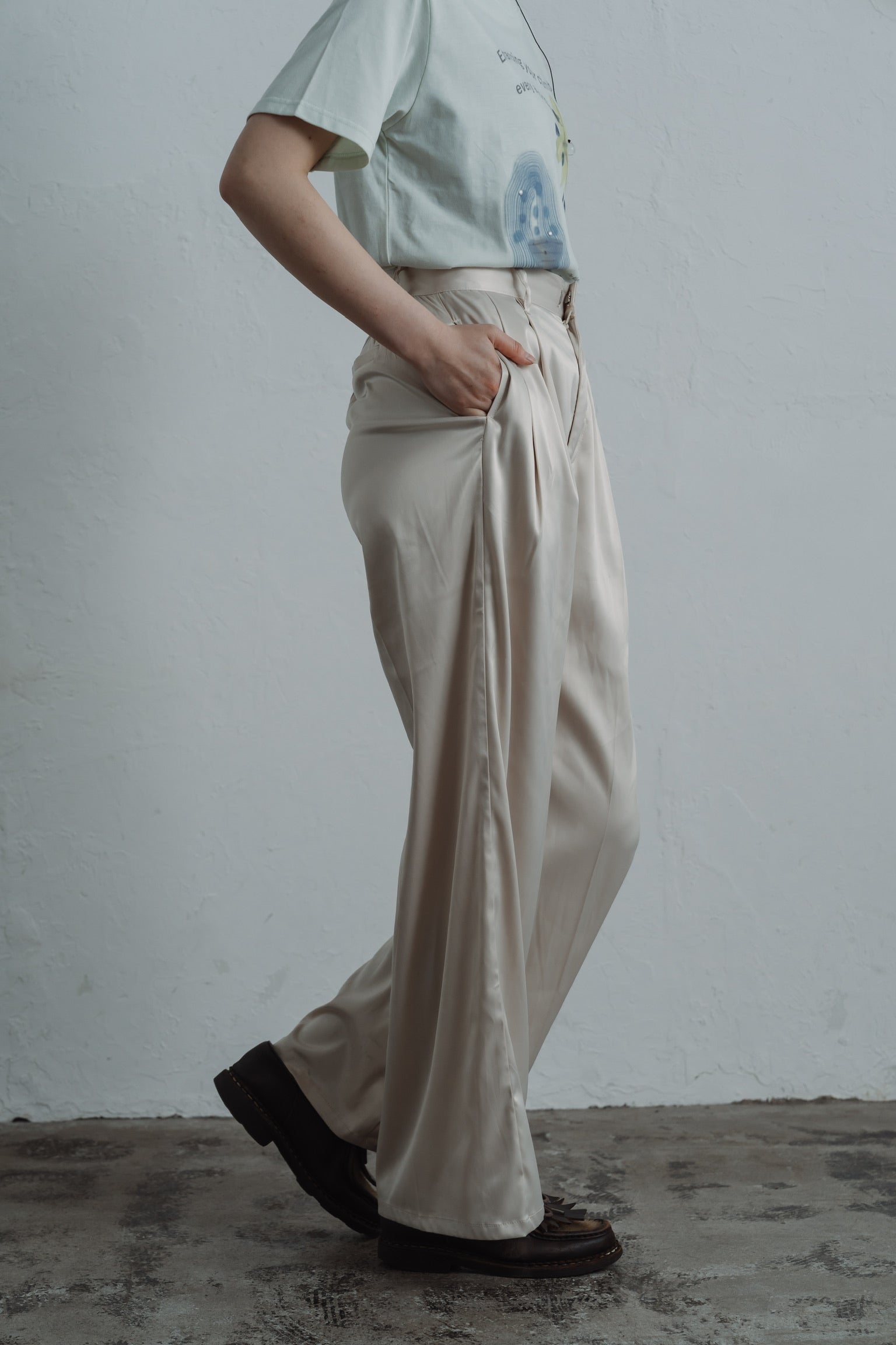 satin tuck pants