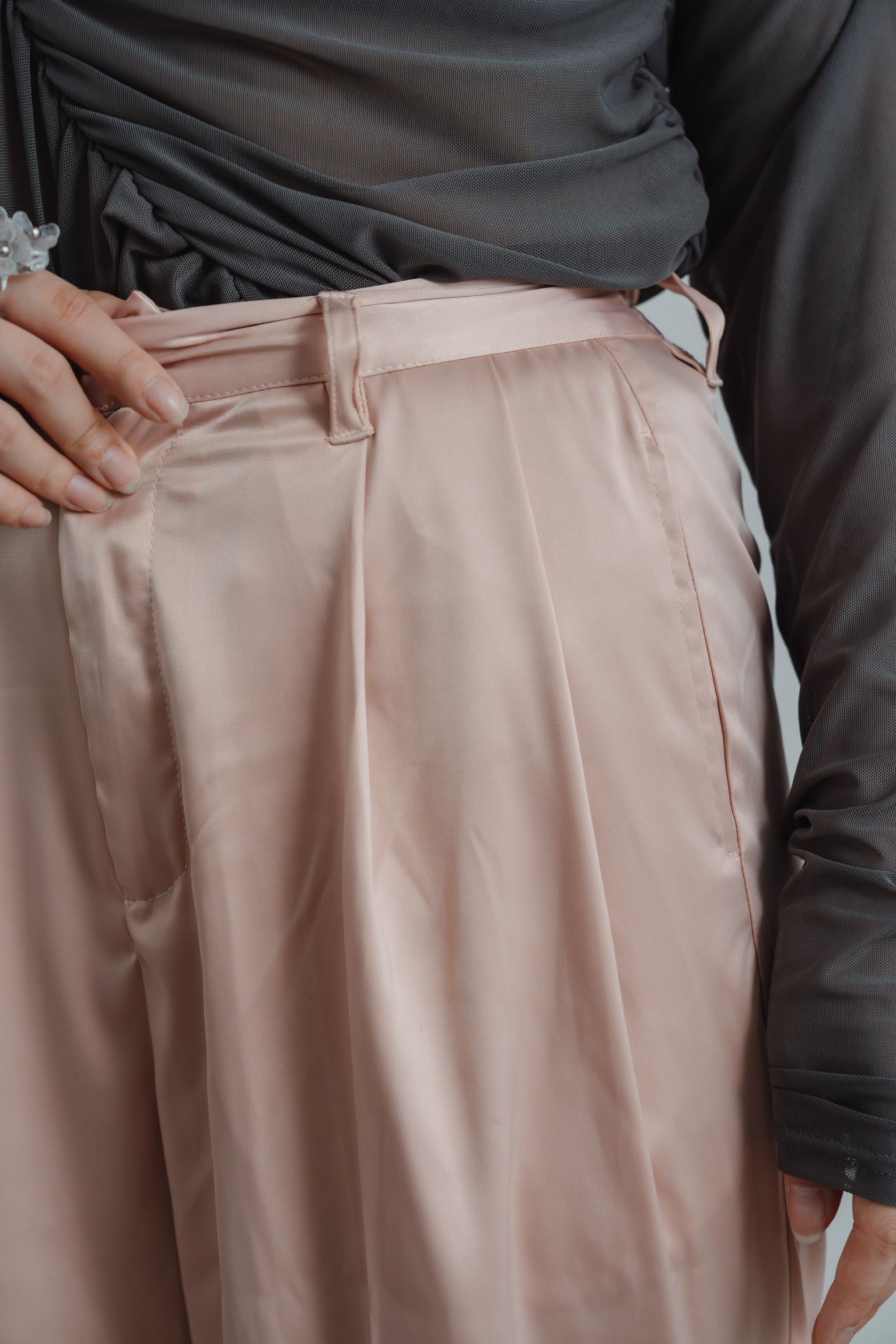satin tuck pants