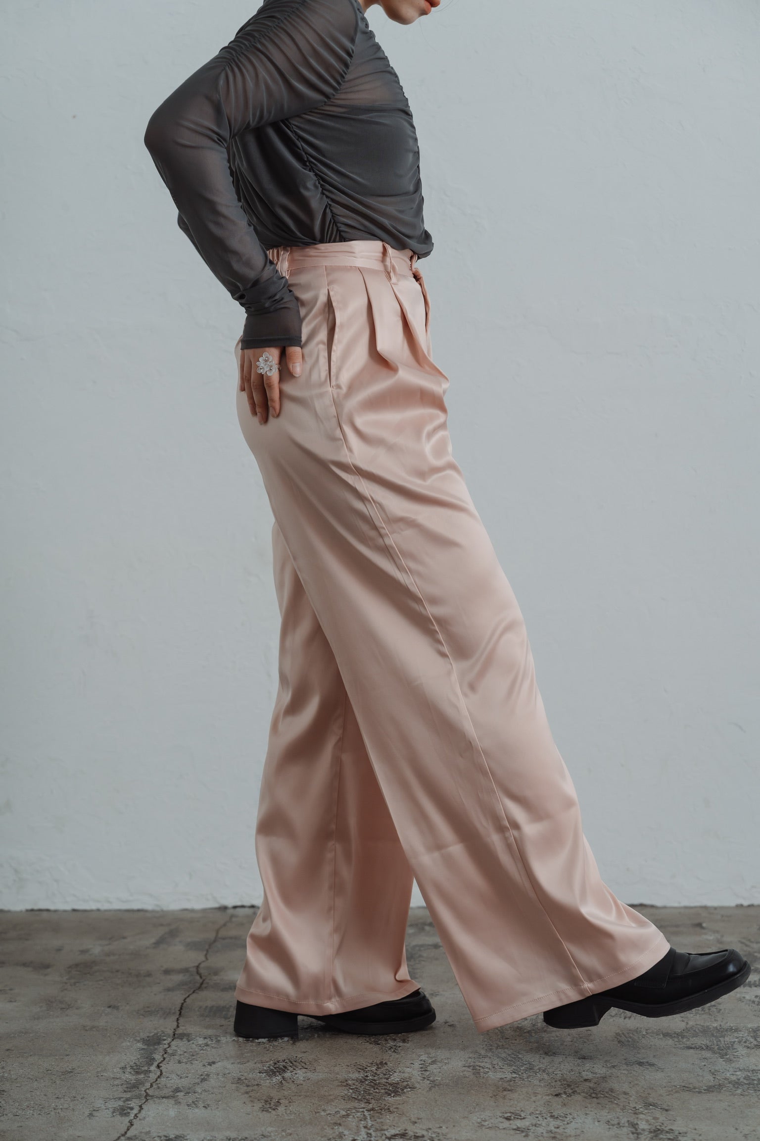 satin tuck pants