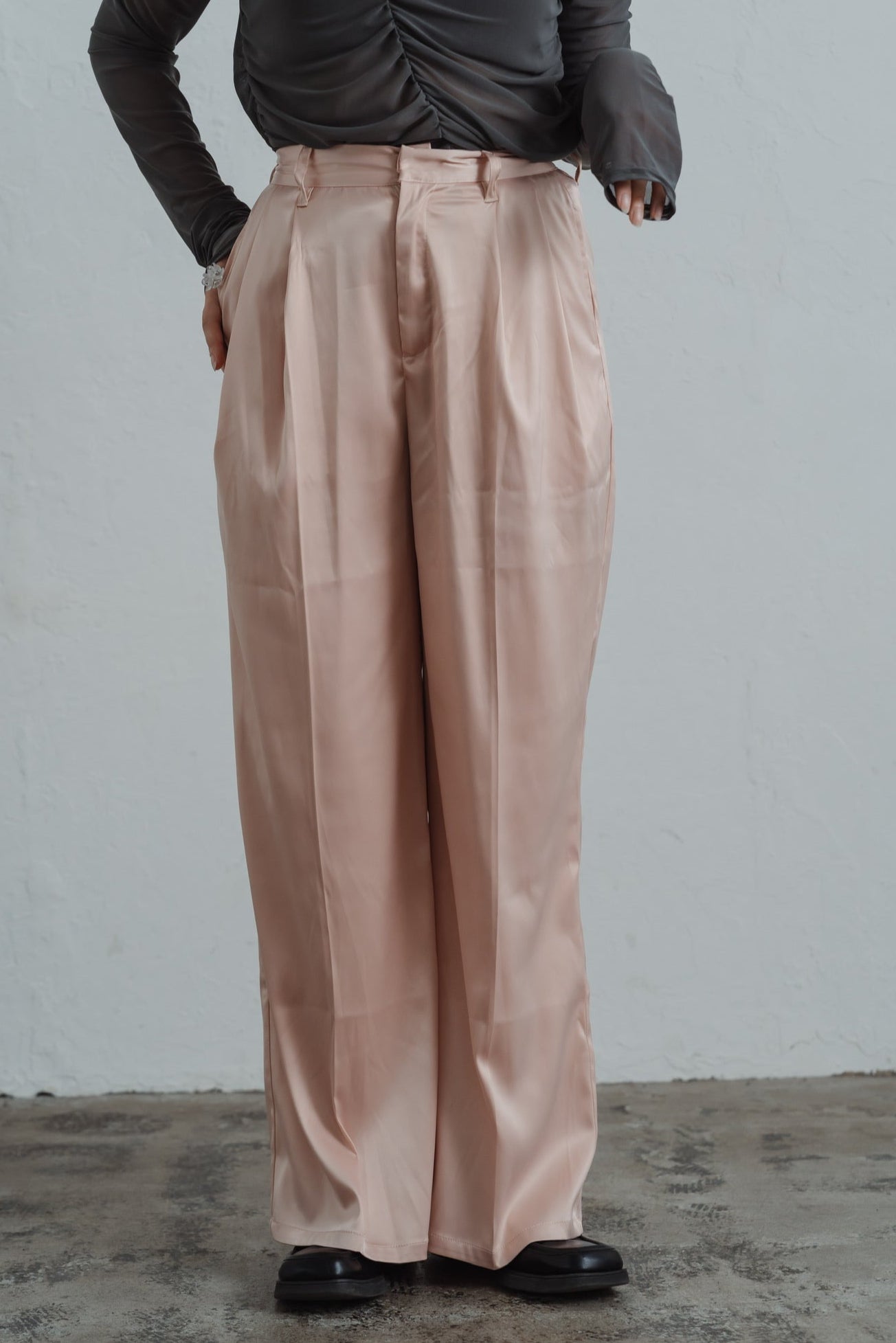 satin tuck pants