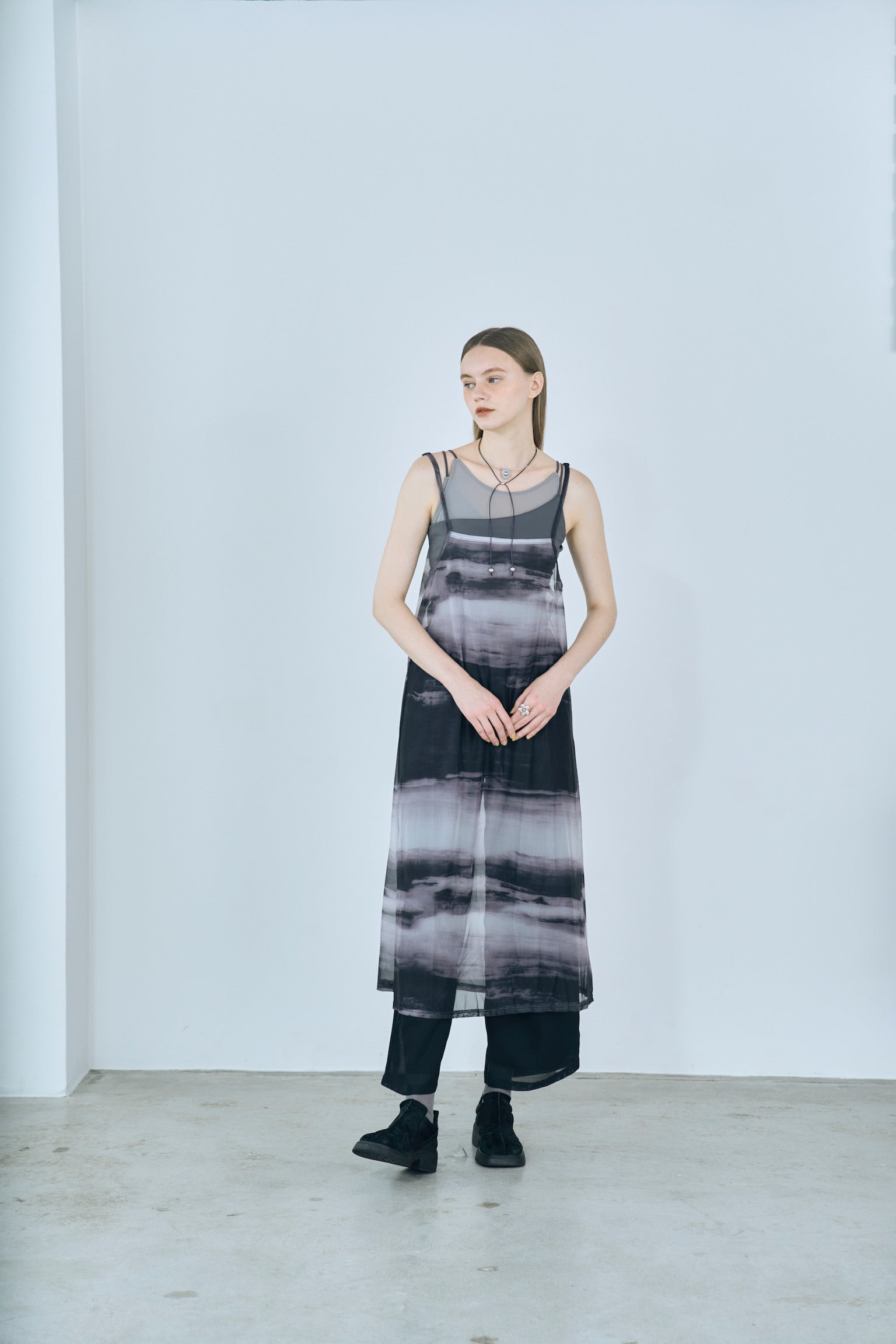 marble print sheer cami onepiece