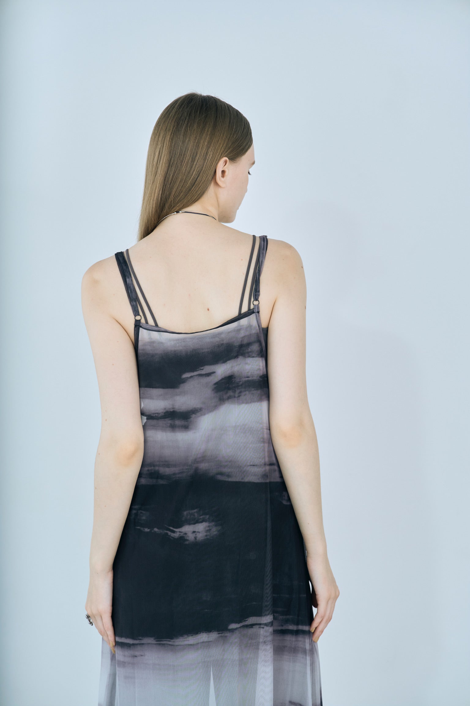 marble print sheer cami onepiece