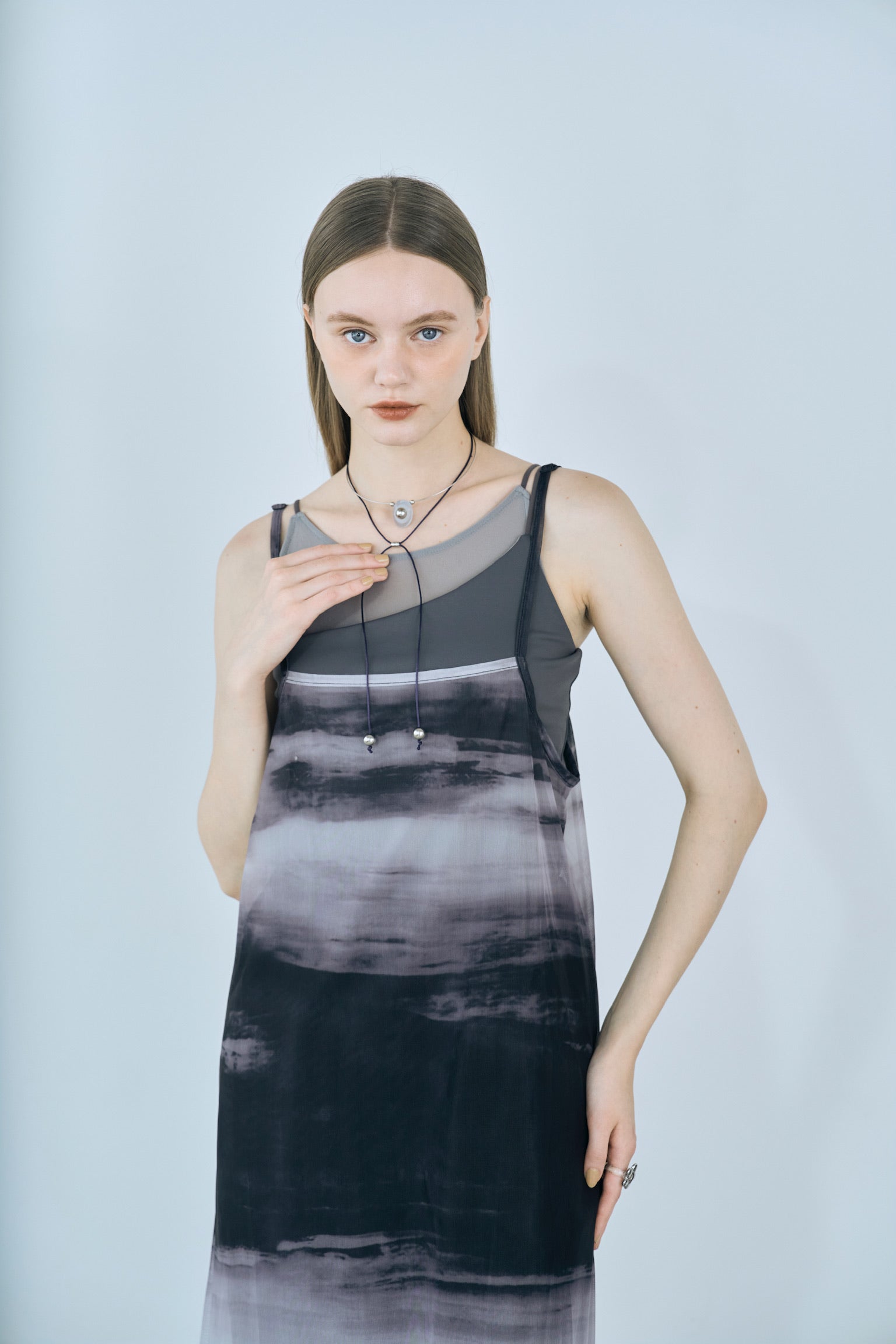 marble print sheer cami onepiece