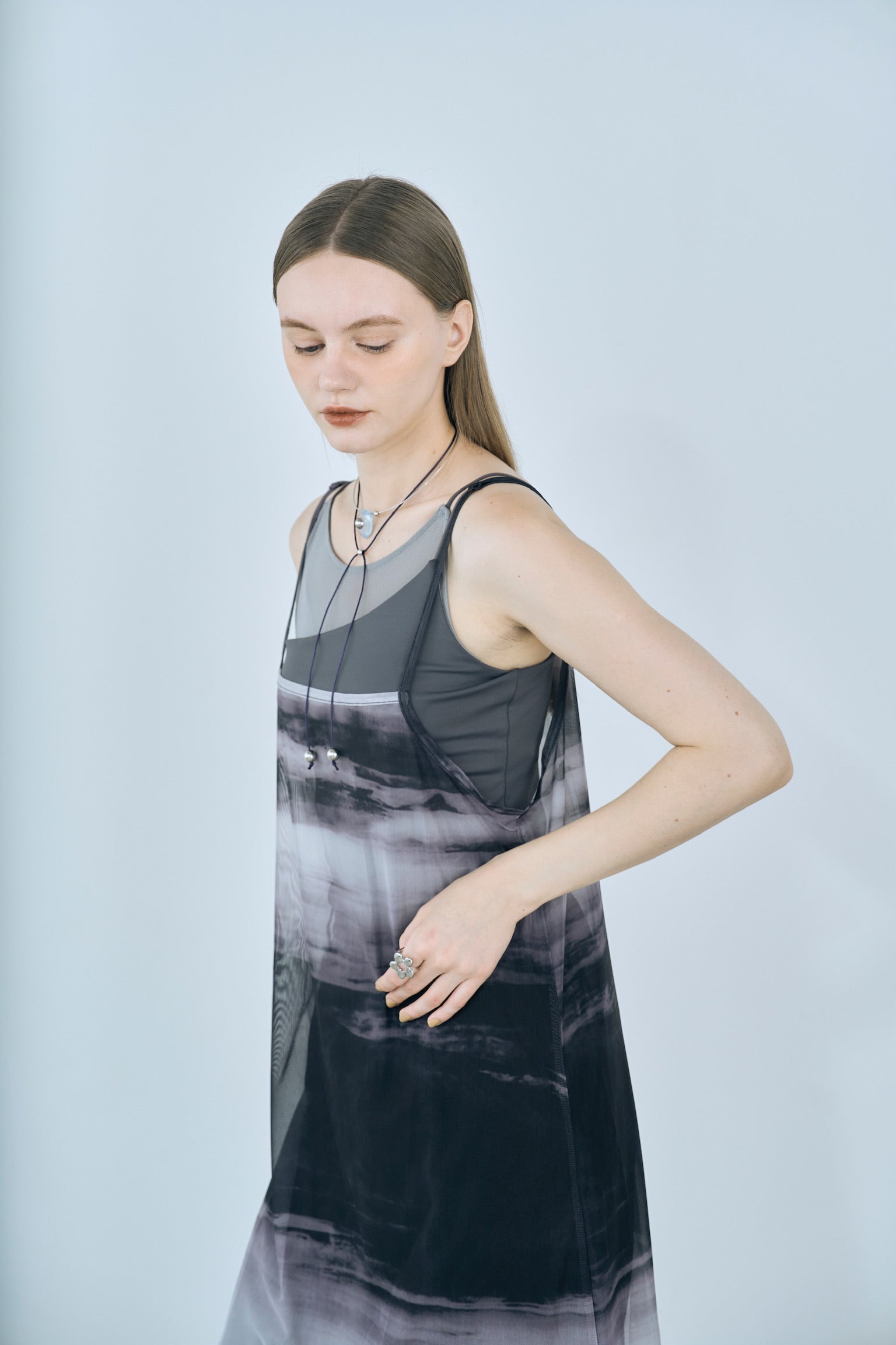 marble print sheer cami onepiece