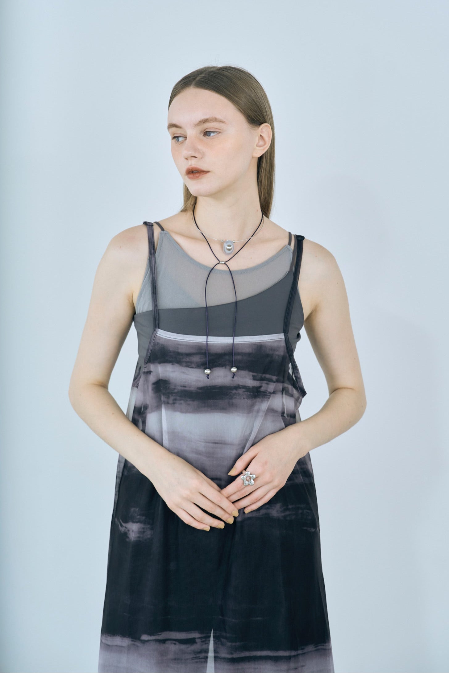 marble print sheer cami onepiece
