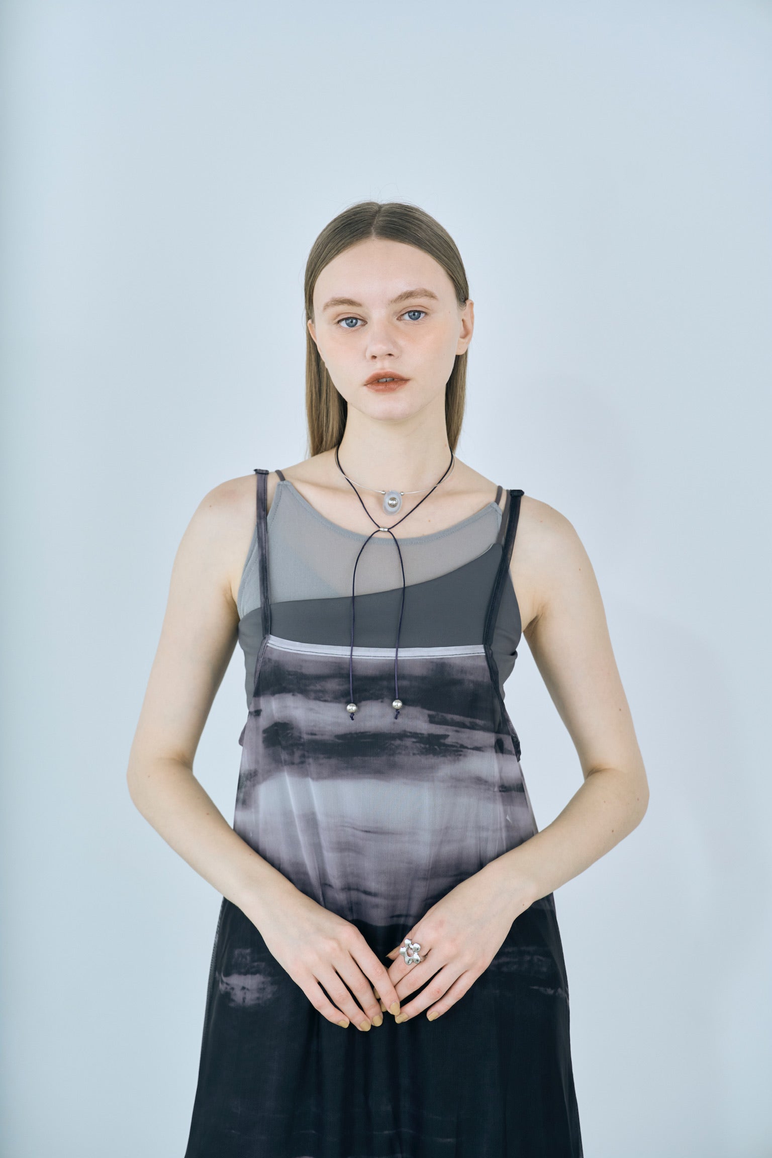 marble print sheer cami onepiece