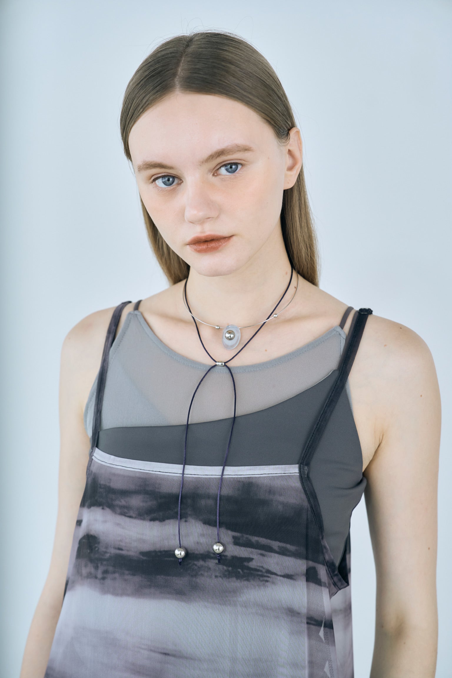 marble print sheer cami onepiece