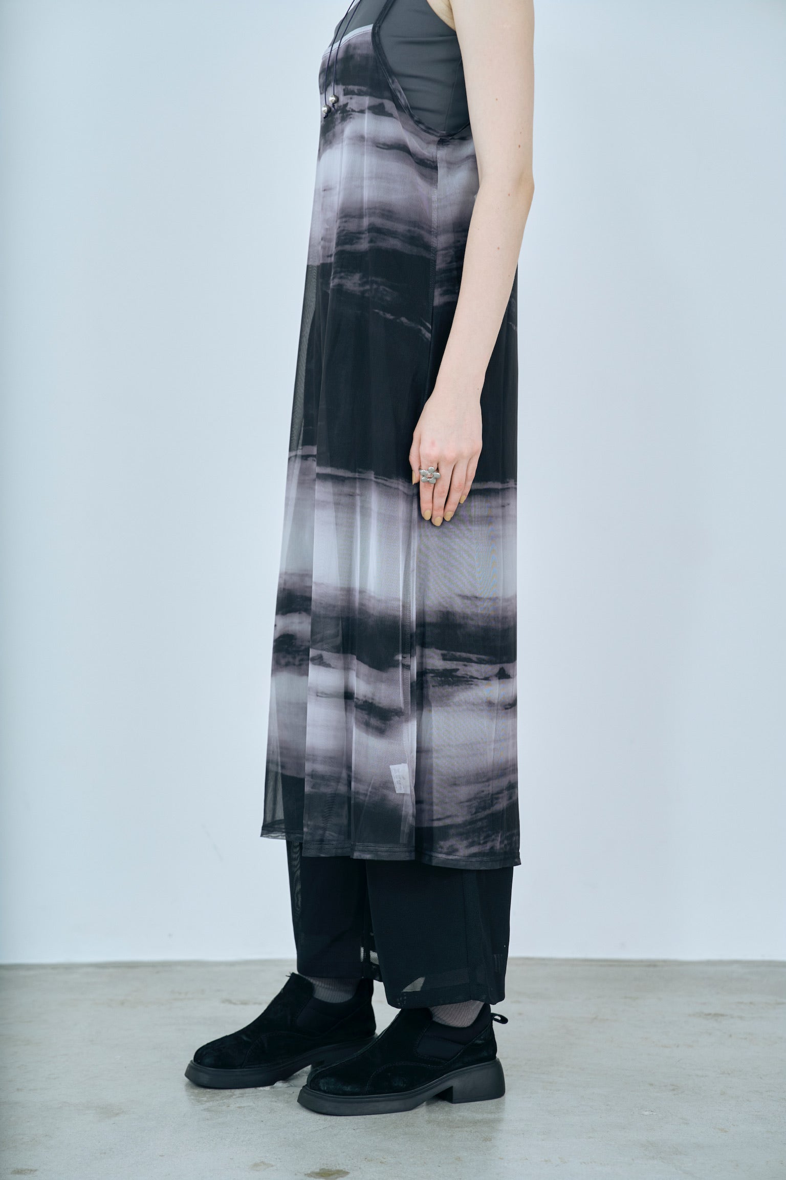 marble print sheer cami onepiece