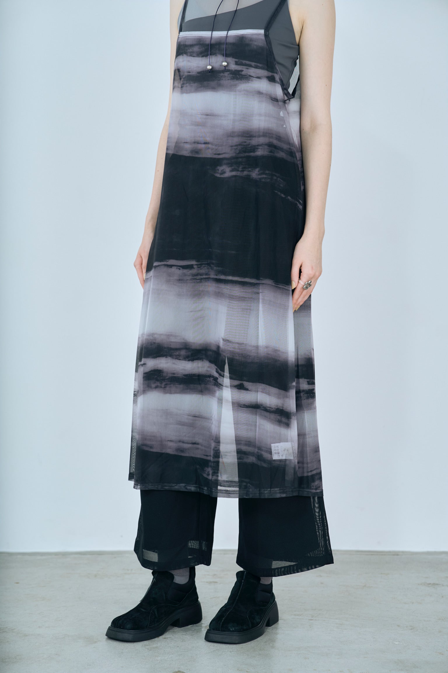 marble print sheer cami onepiece