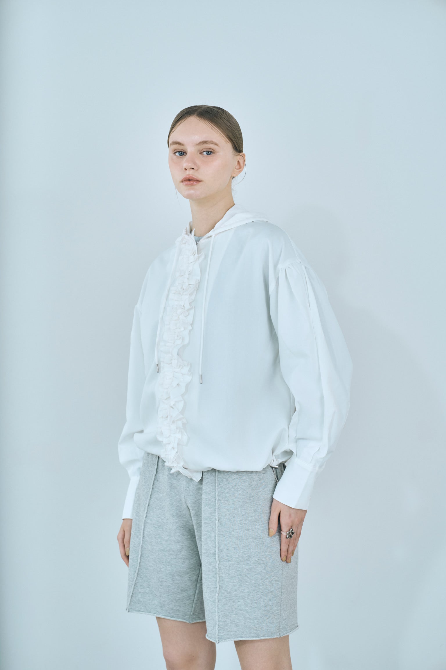 drawstring frill hoodie
