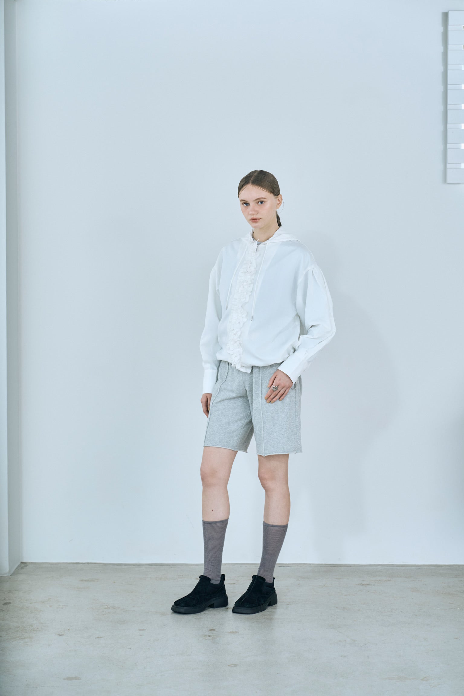 drawstring frill hoodie