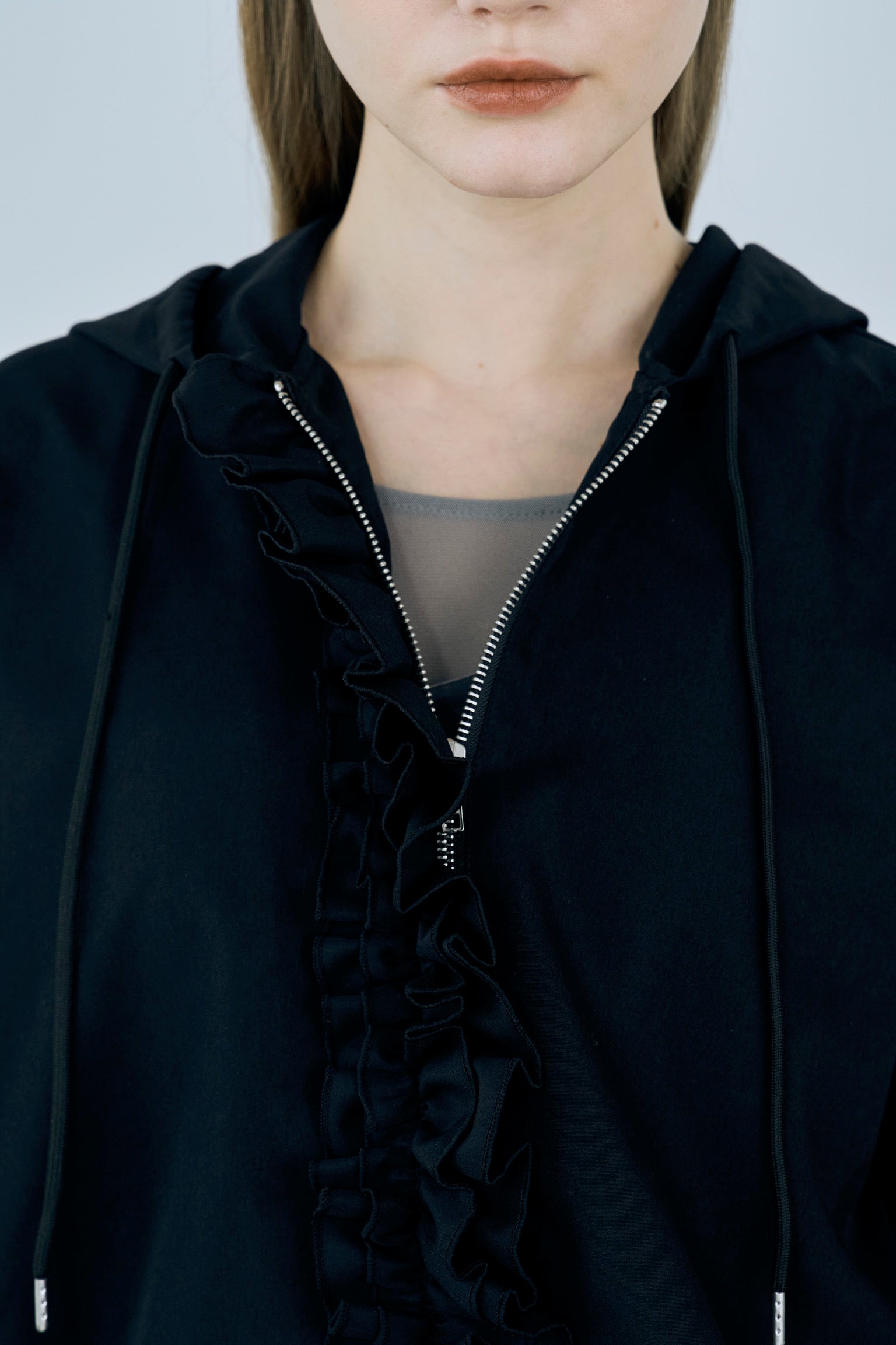 drawstring frill hoodie