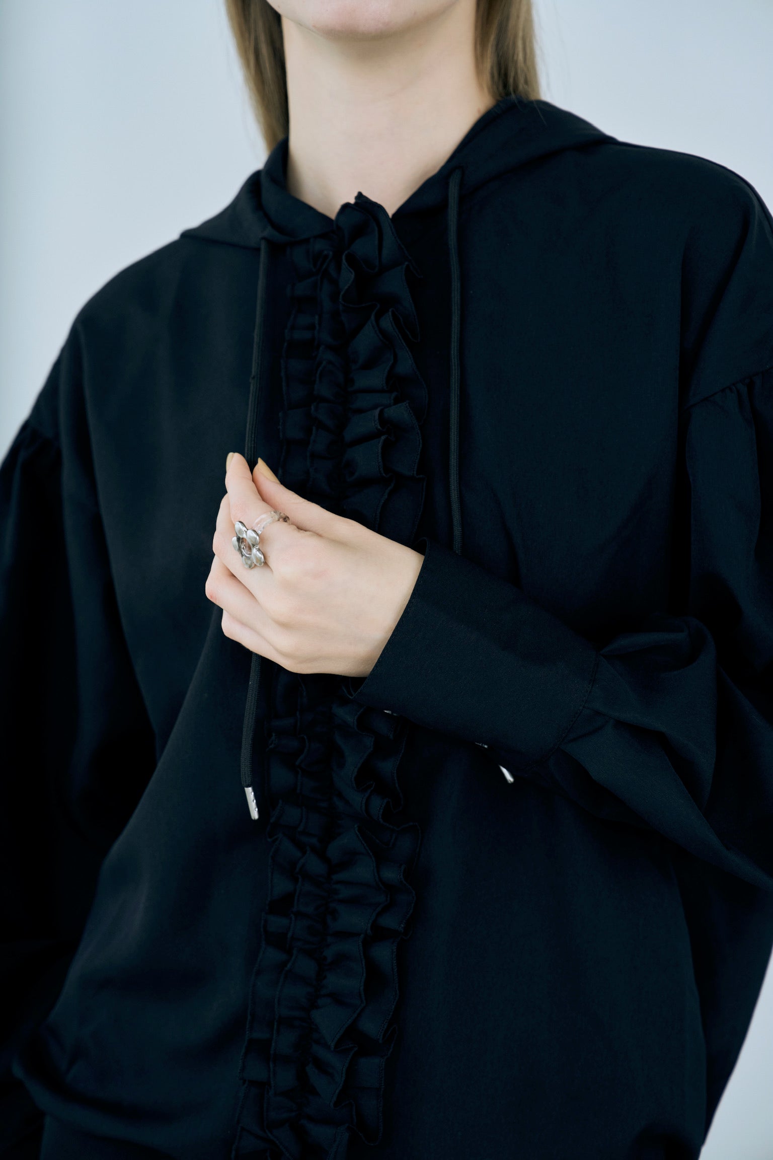 drawstring frill hoodie