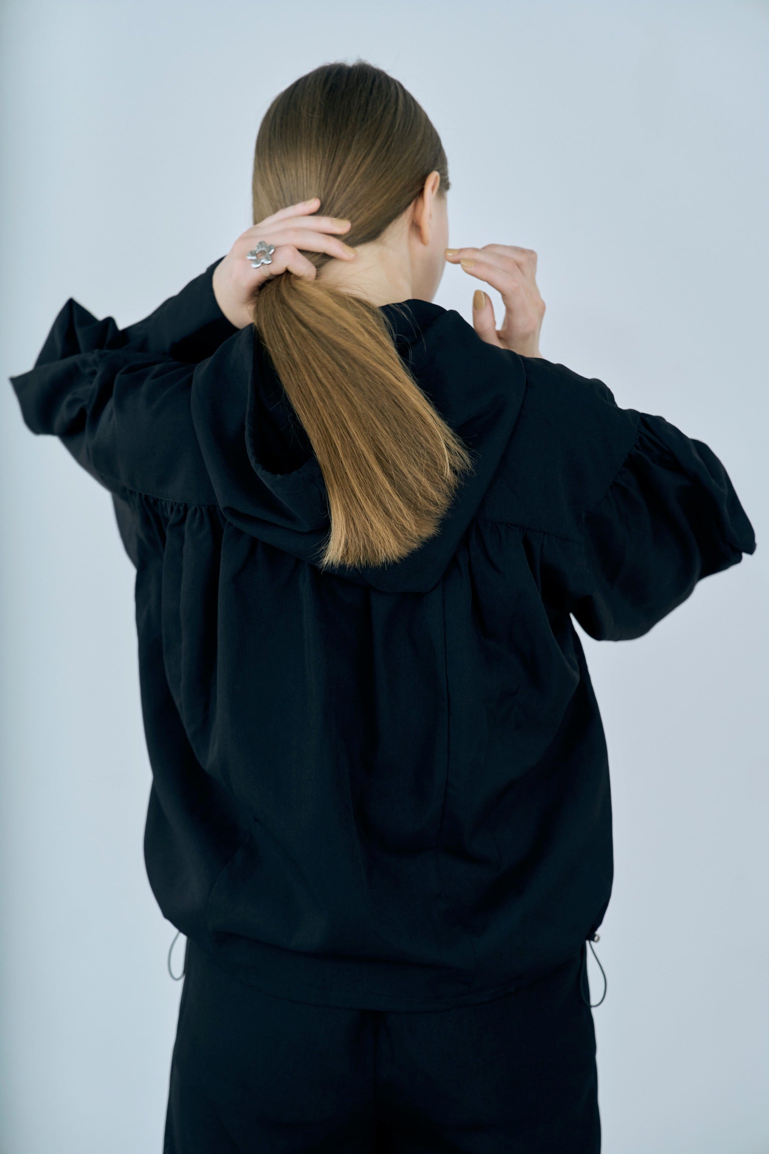 drawstring frill hoodie
