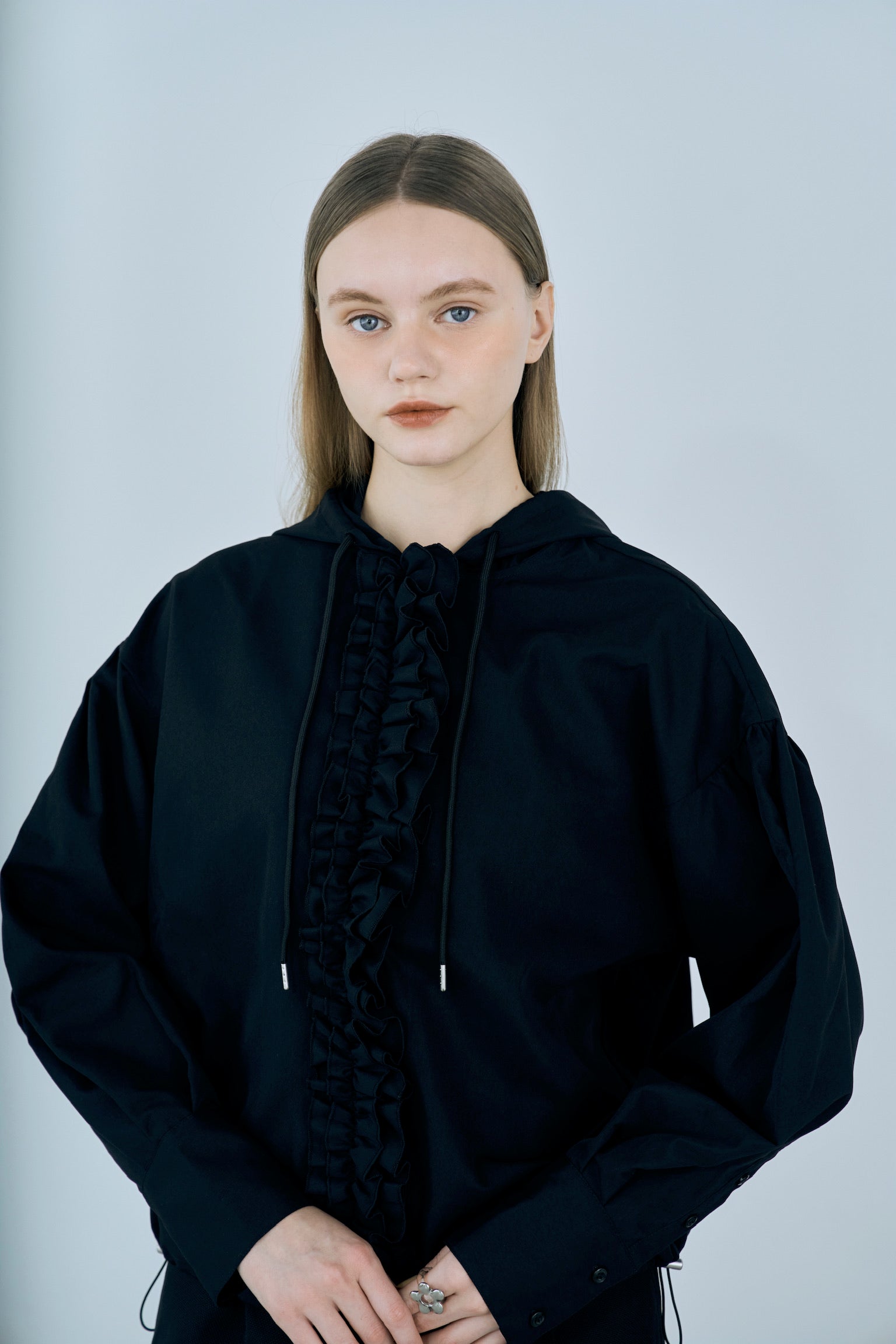 drawstring frill hoodie