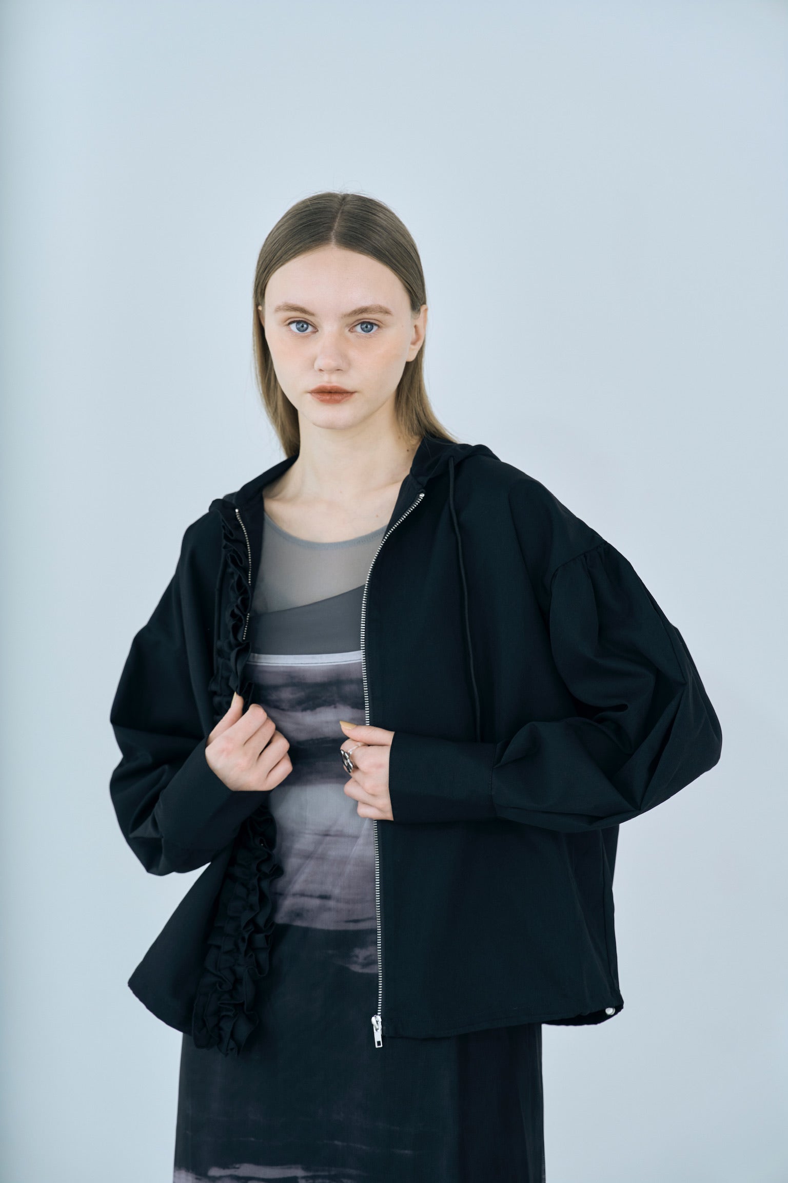 drawstring frill hoodie