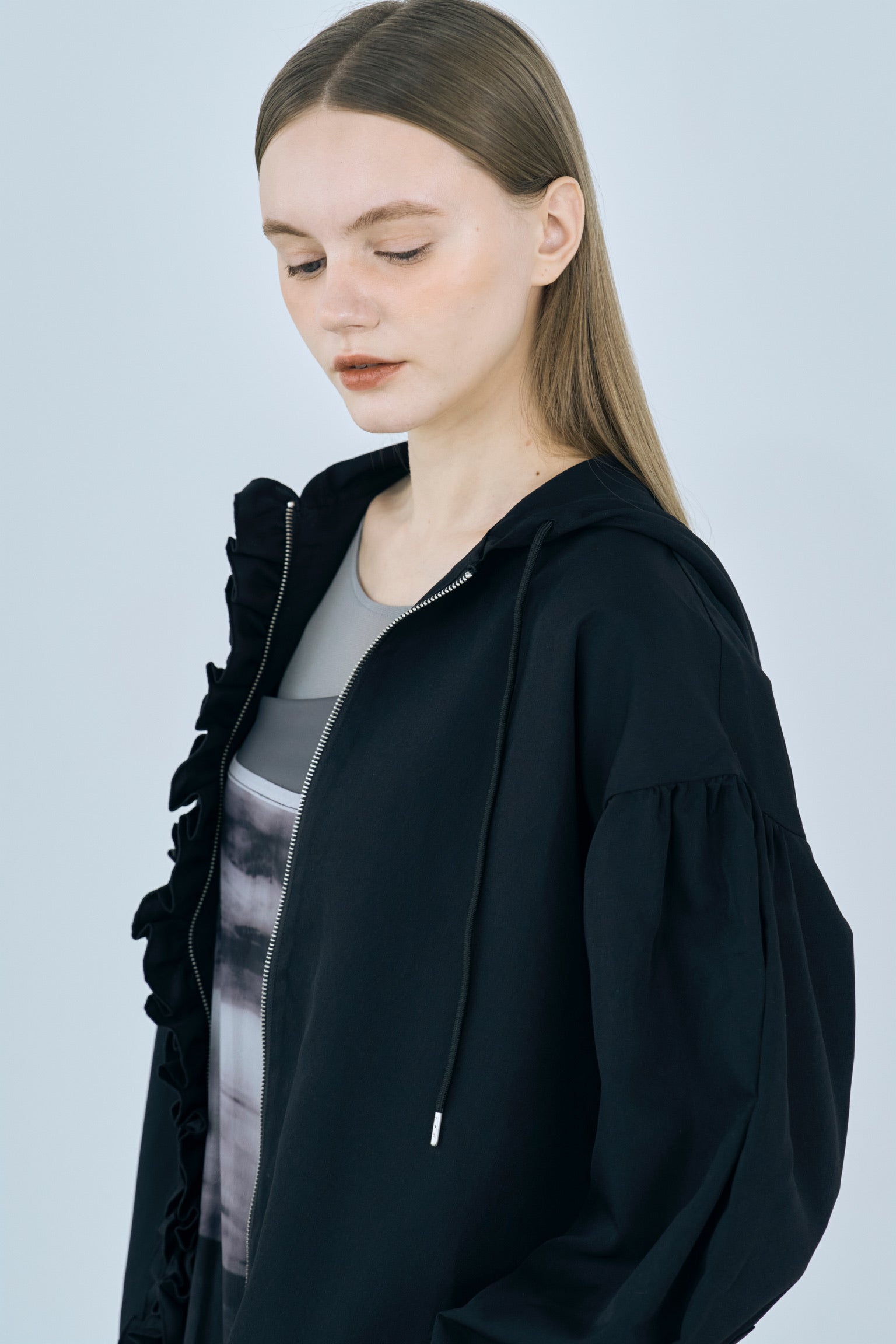 drawstring frill hoodie