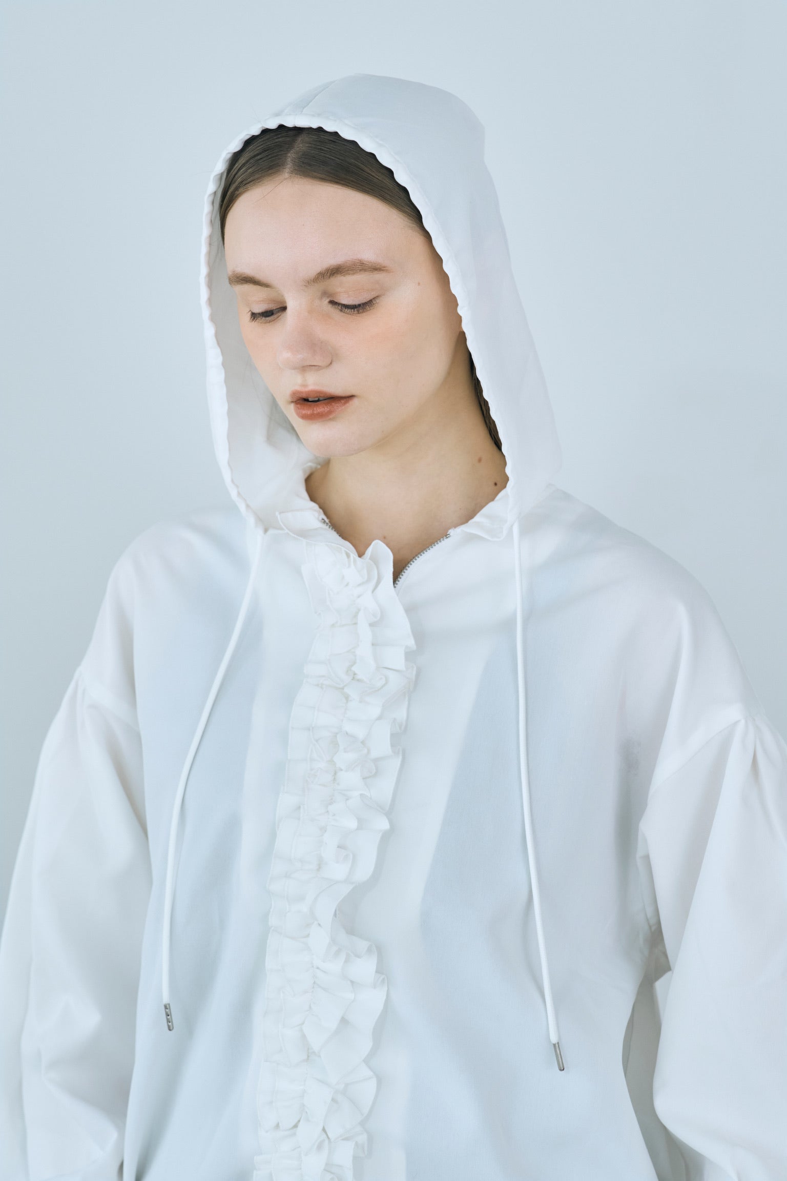drawstring frill hoodie