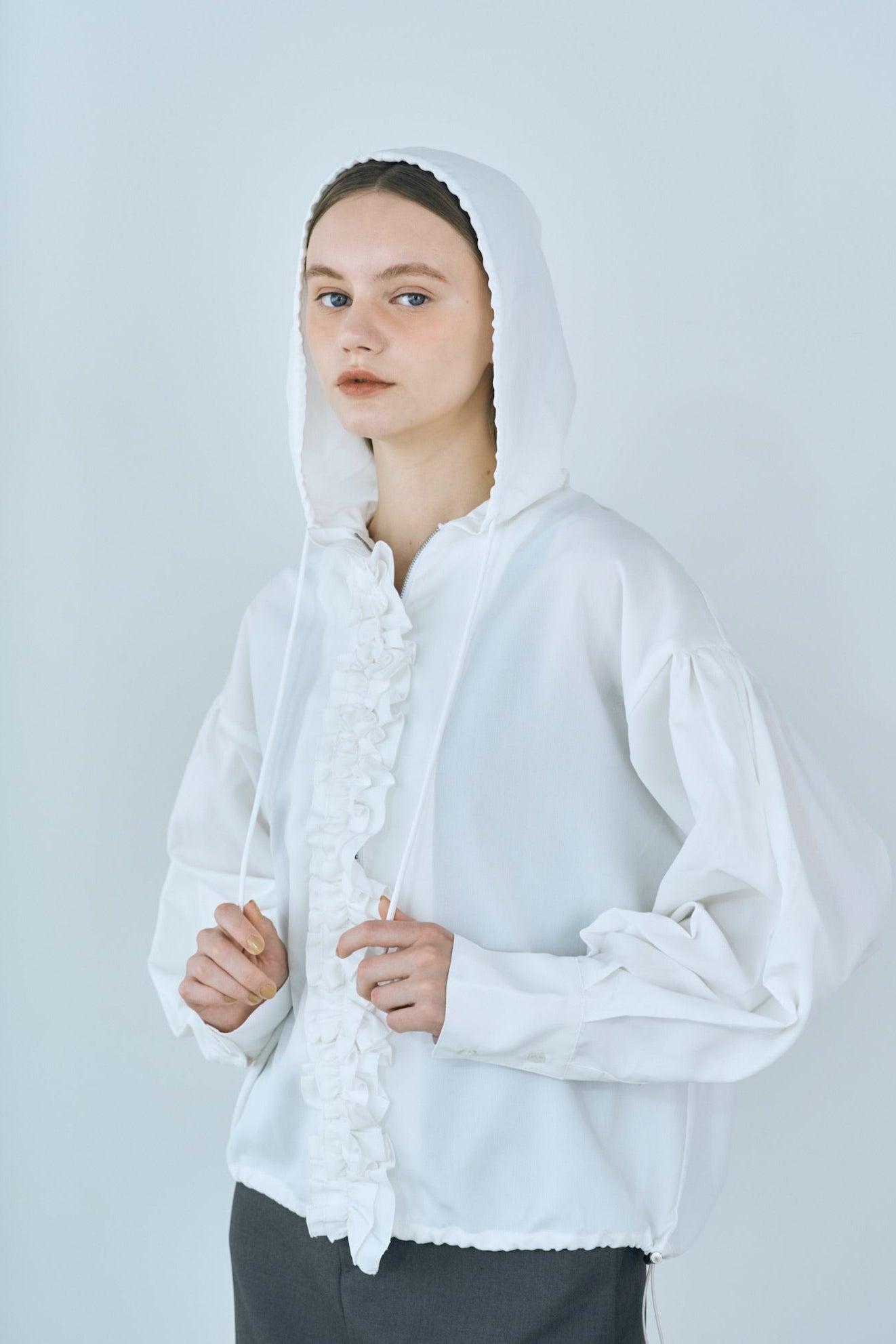 drawstring frill hoodie