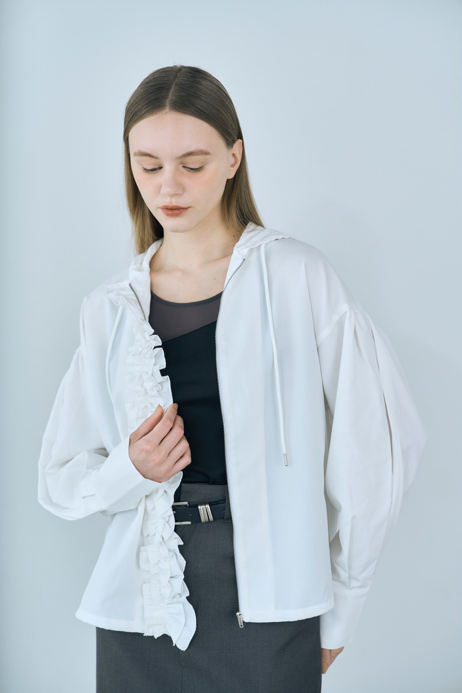 drawstring frill hoodie