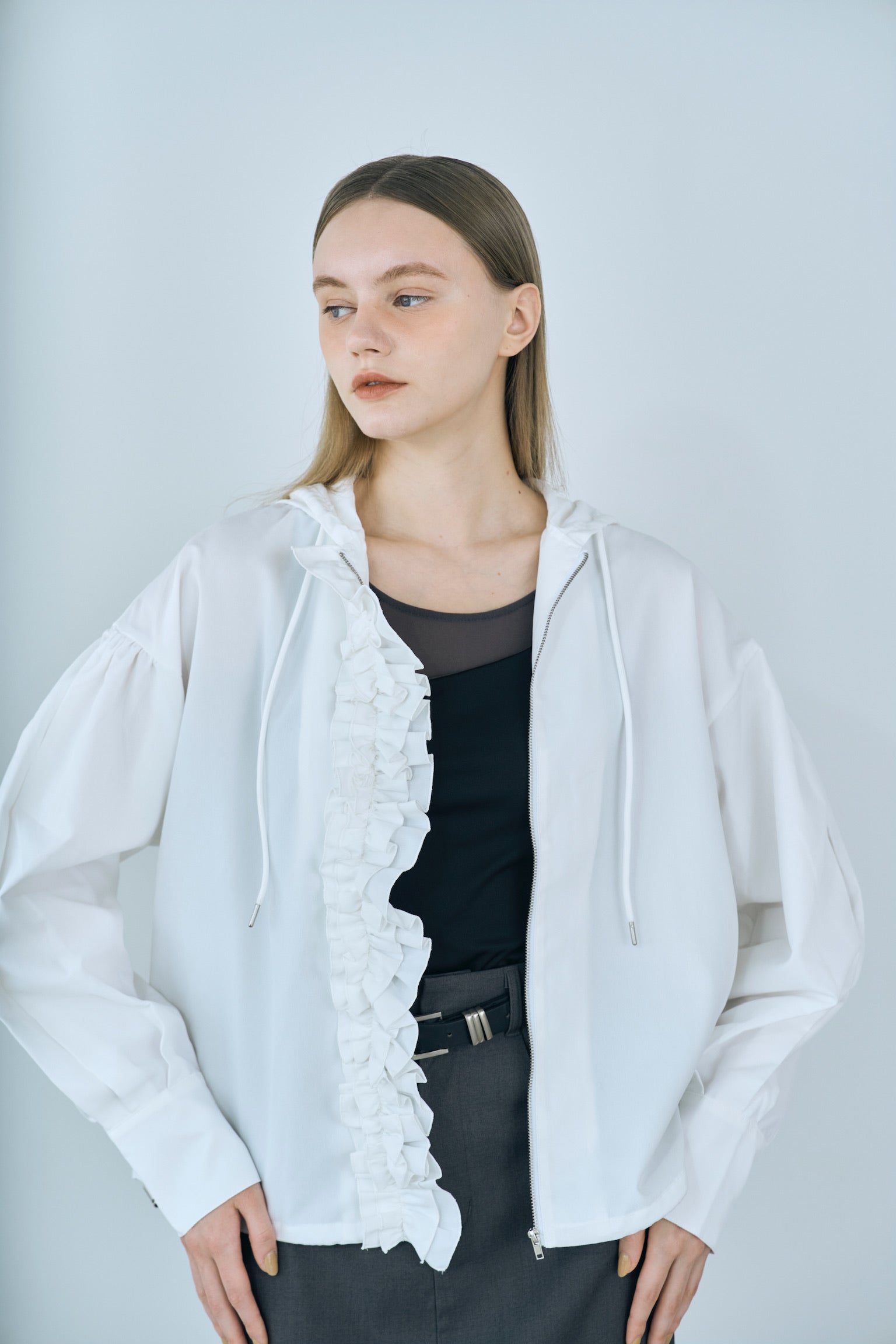 drawstring frill hoodie