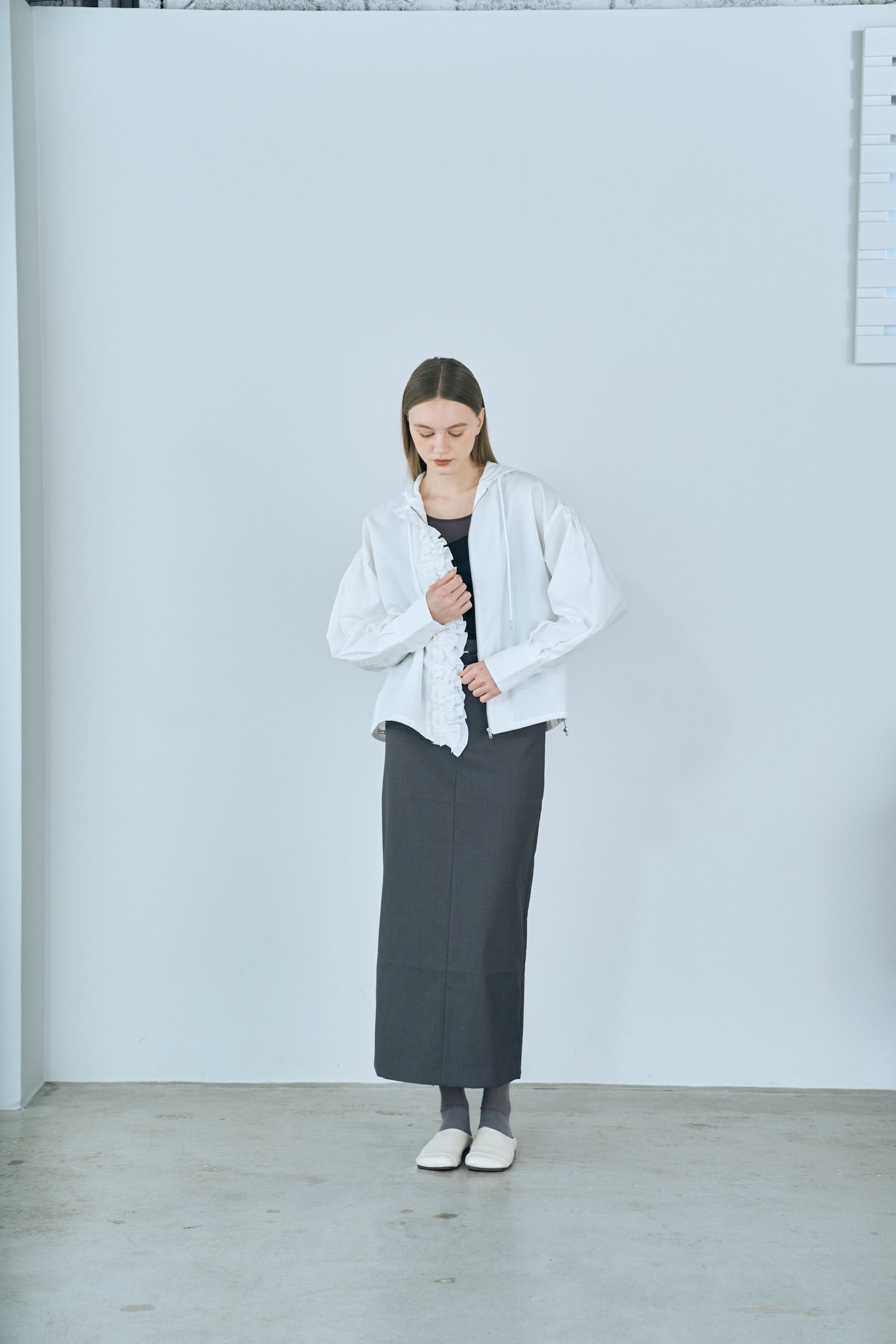 drawstring frill hoodie