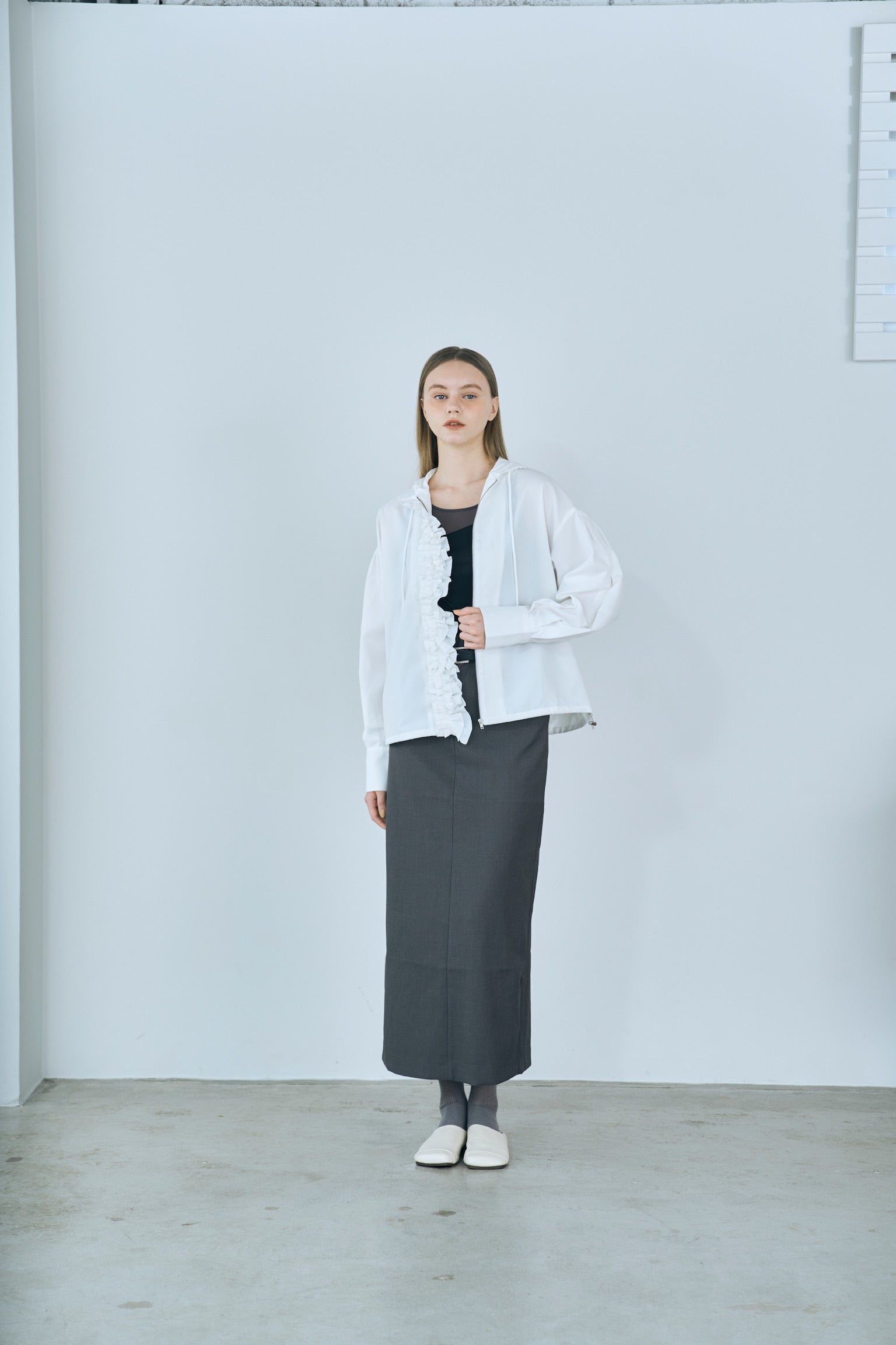 drawstring frill hoodie