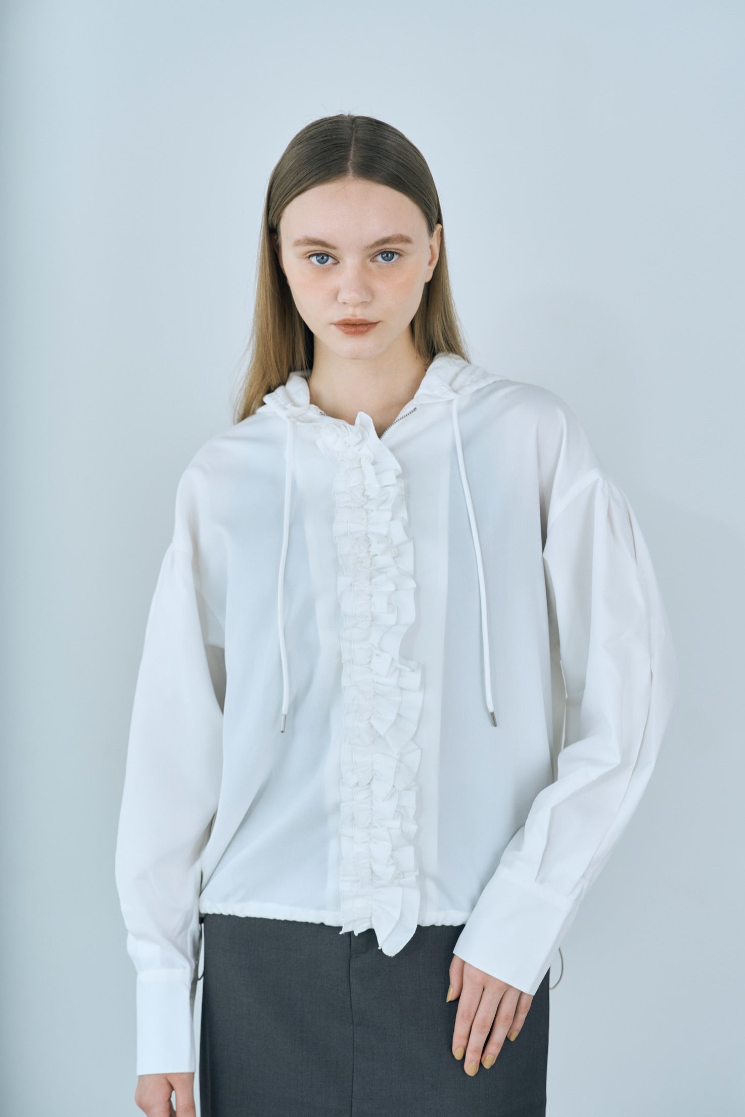 drawstring frill hoodie