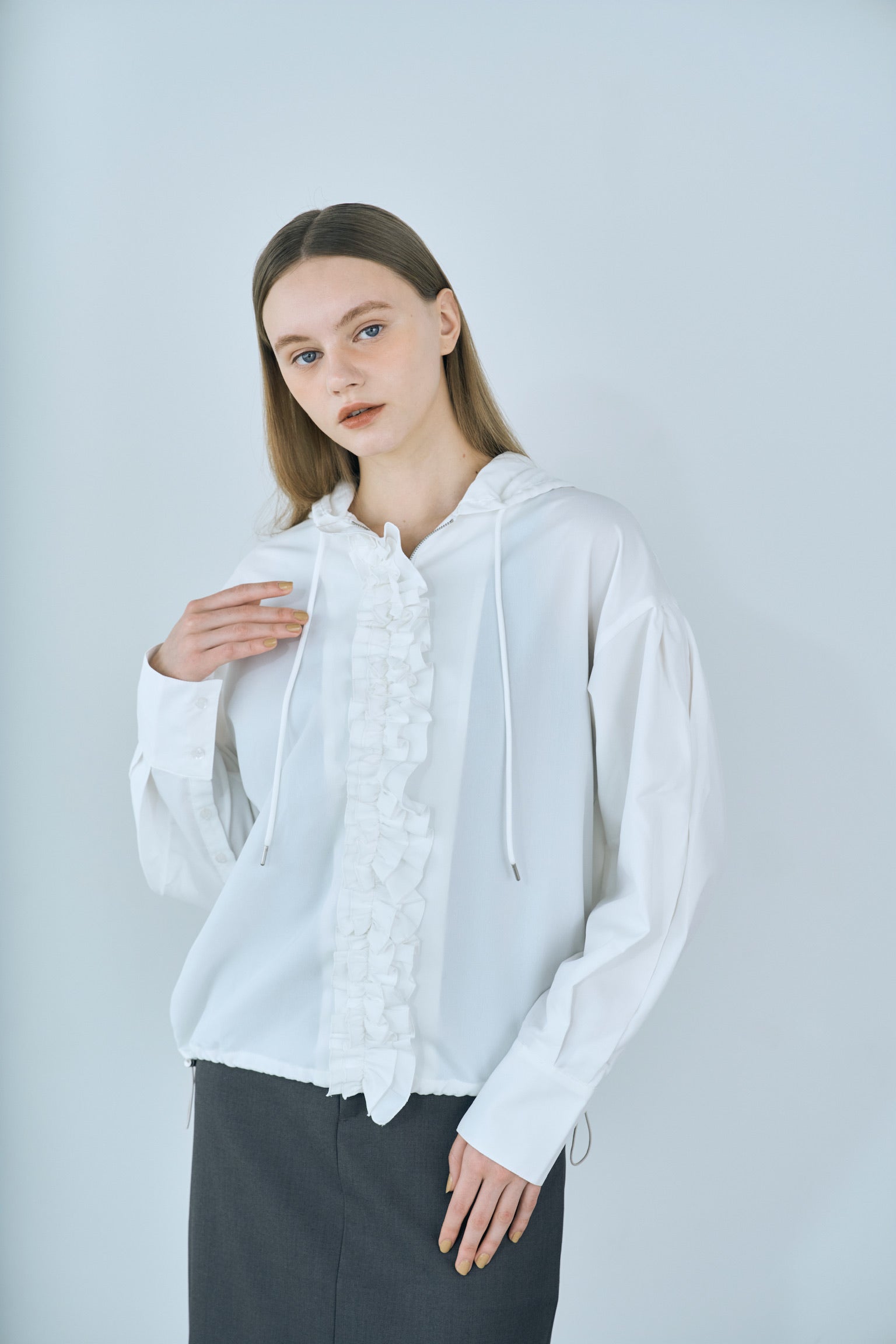 drawstring frill hoodie