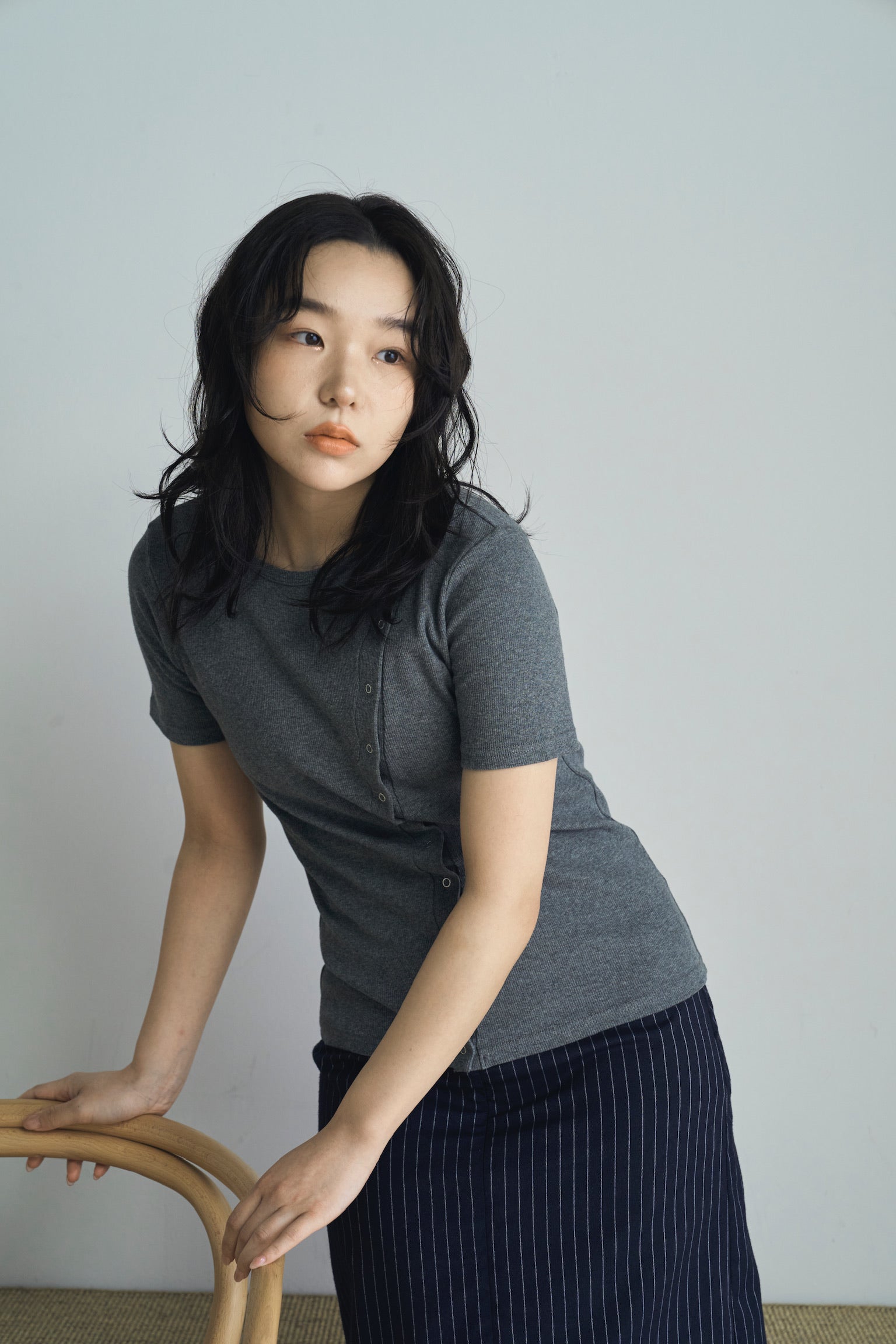 asymmetry snap rib knit
