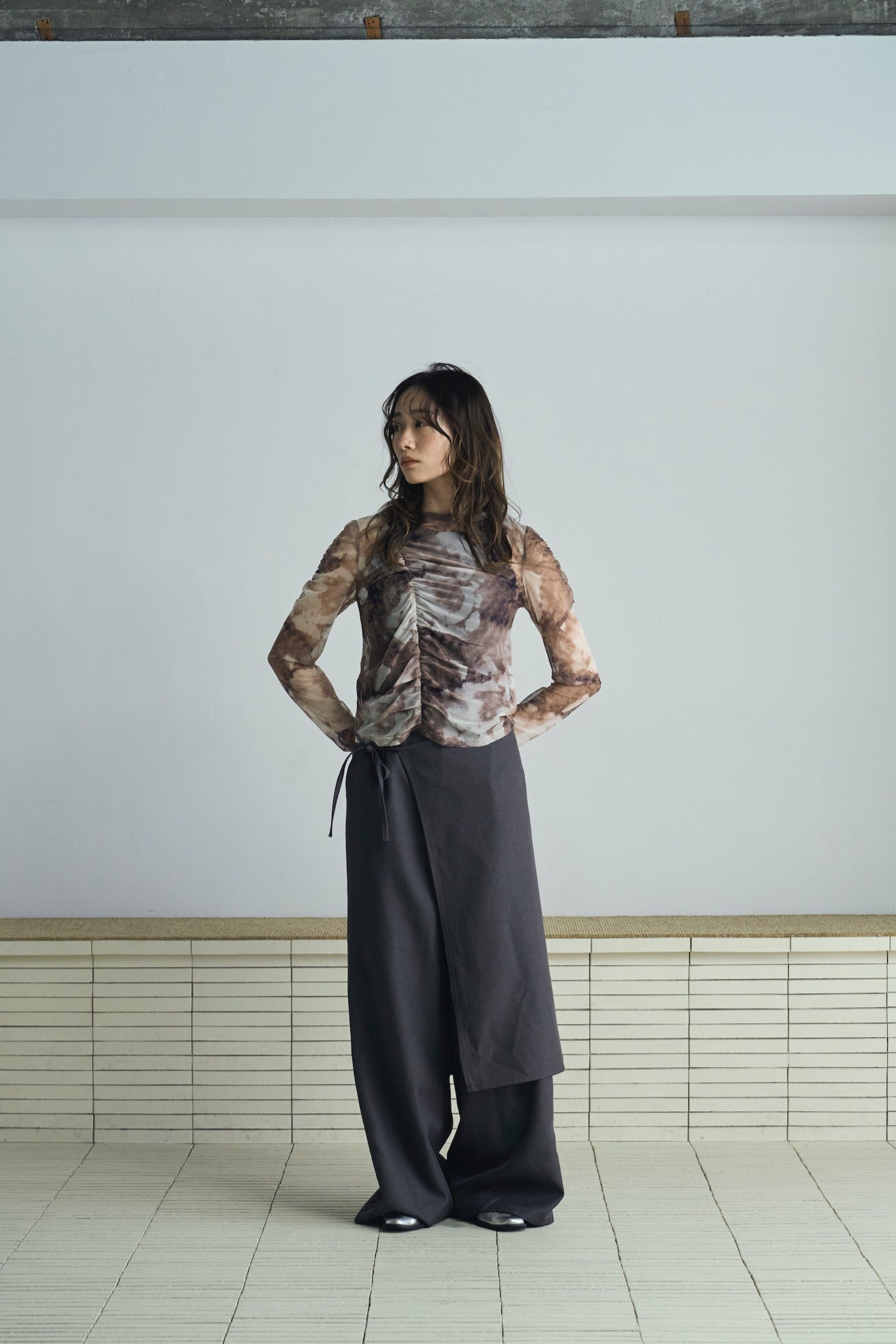 marble sheer shirring tops