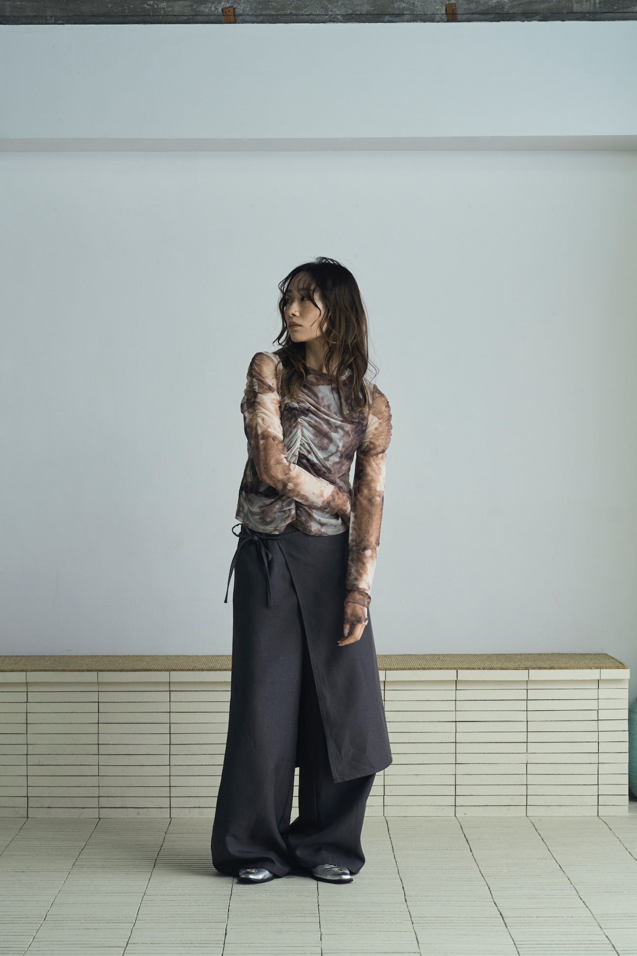 marble sheer shirring tops