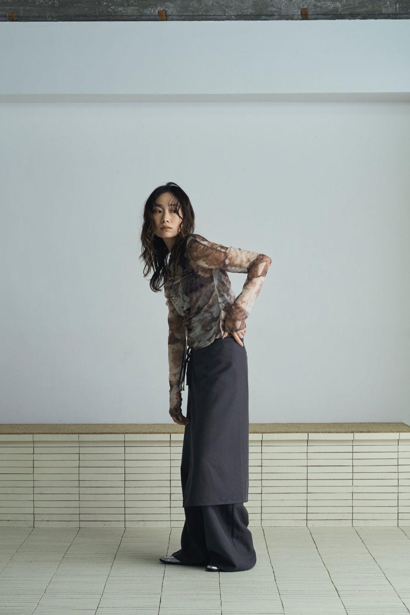 marble sheer shirring tops