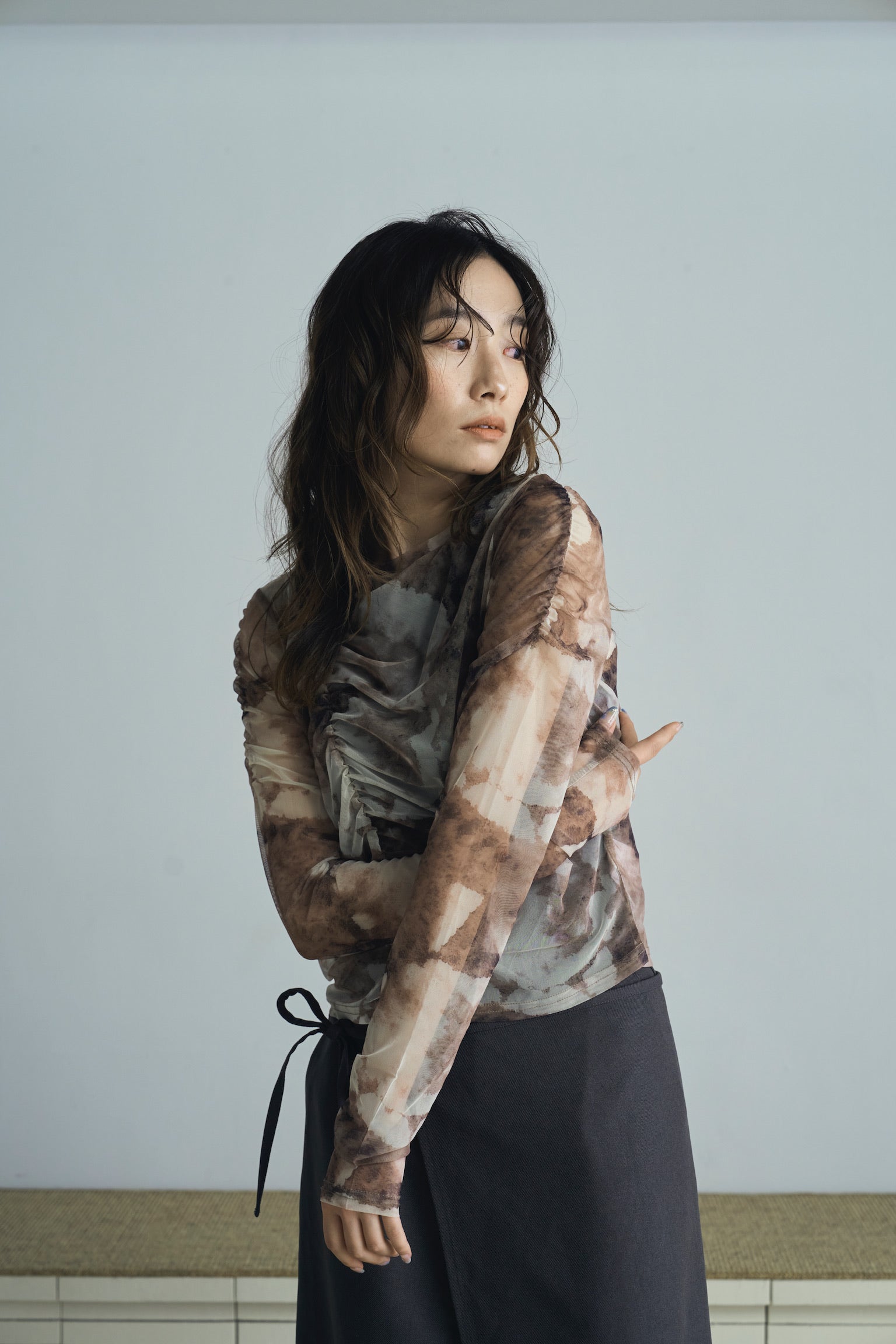 marble sheer shirring tops