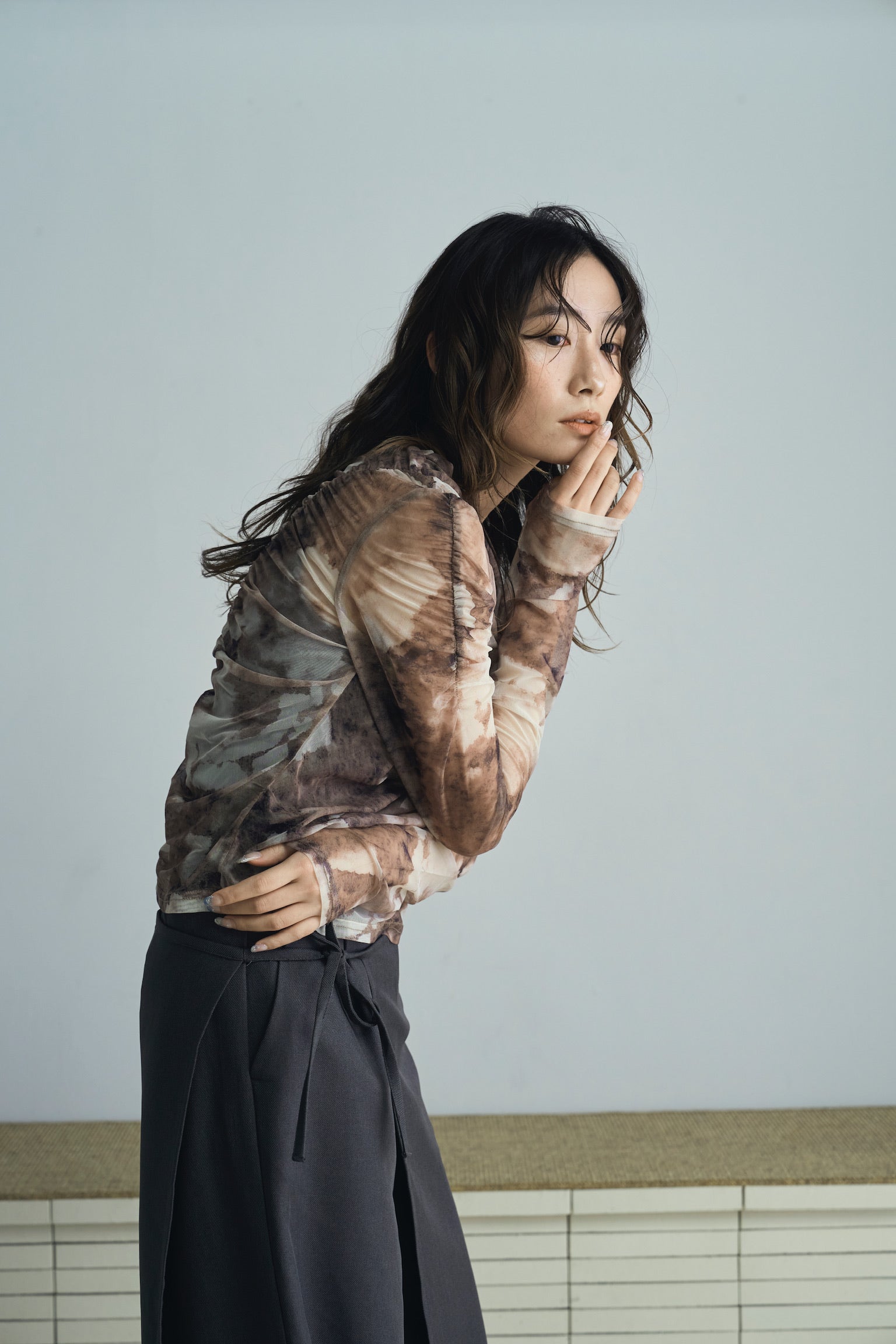marble sheer shirring tops