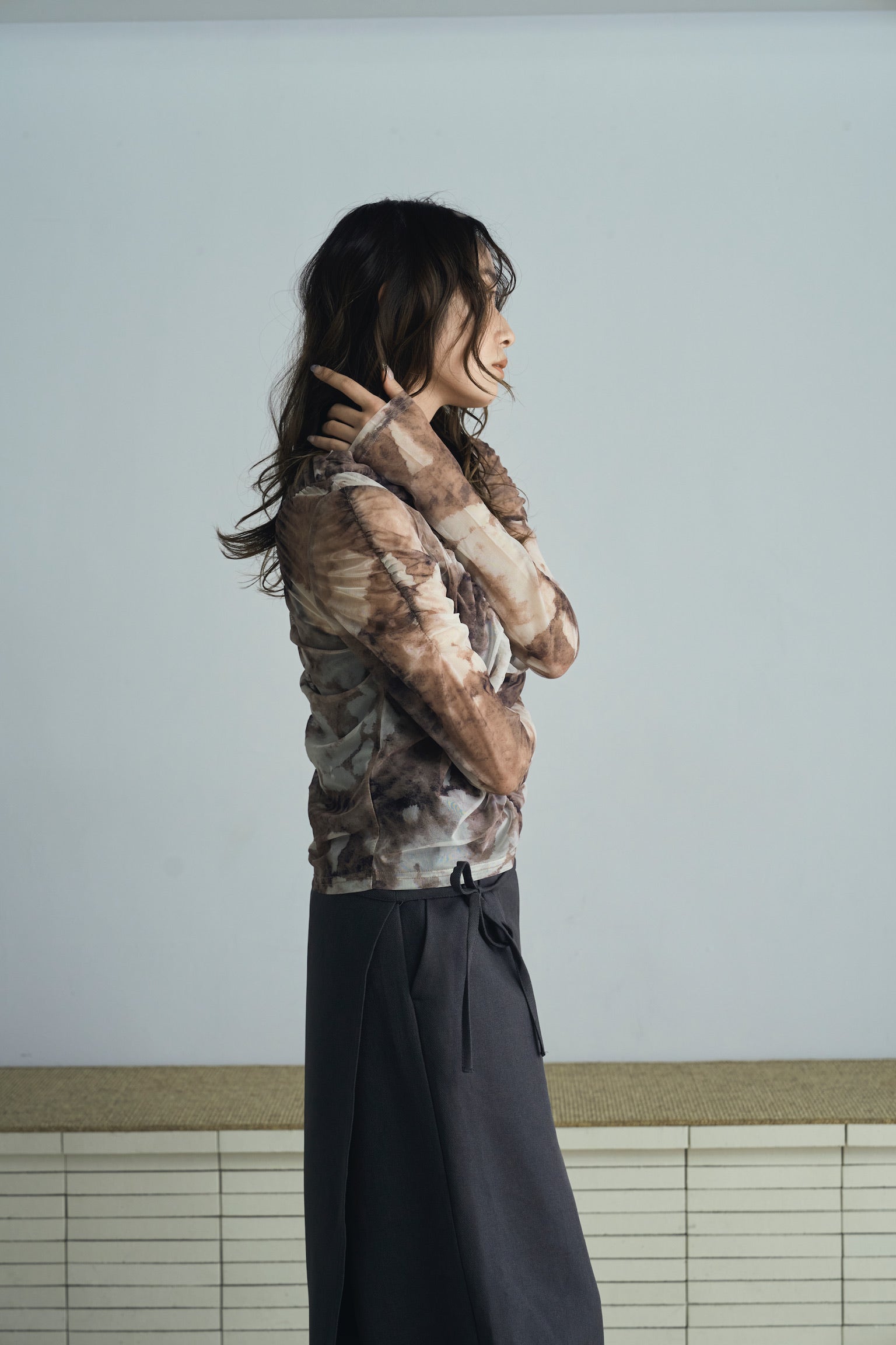marble sheer shirring tops