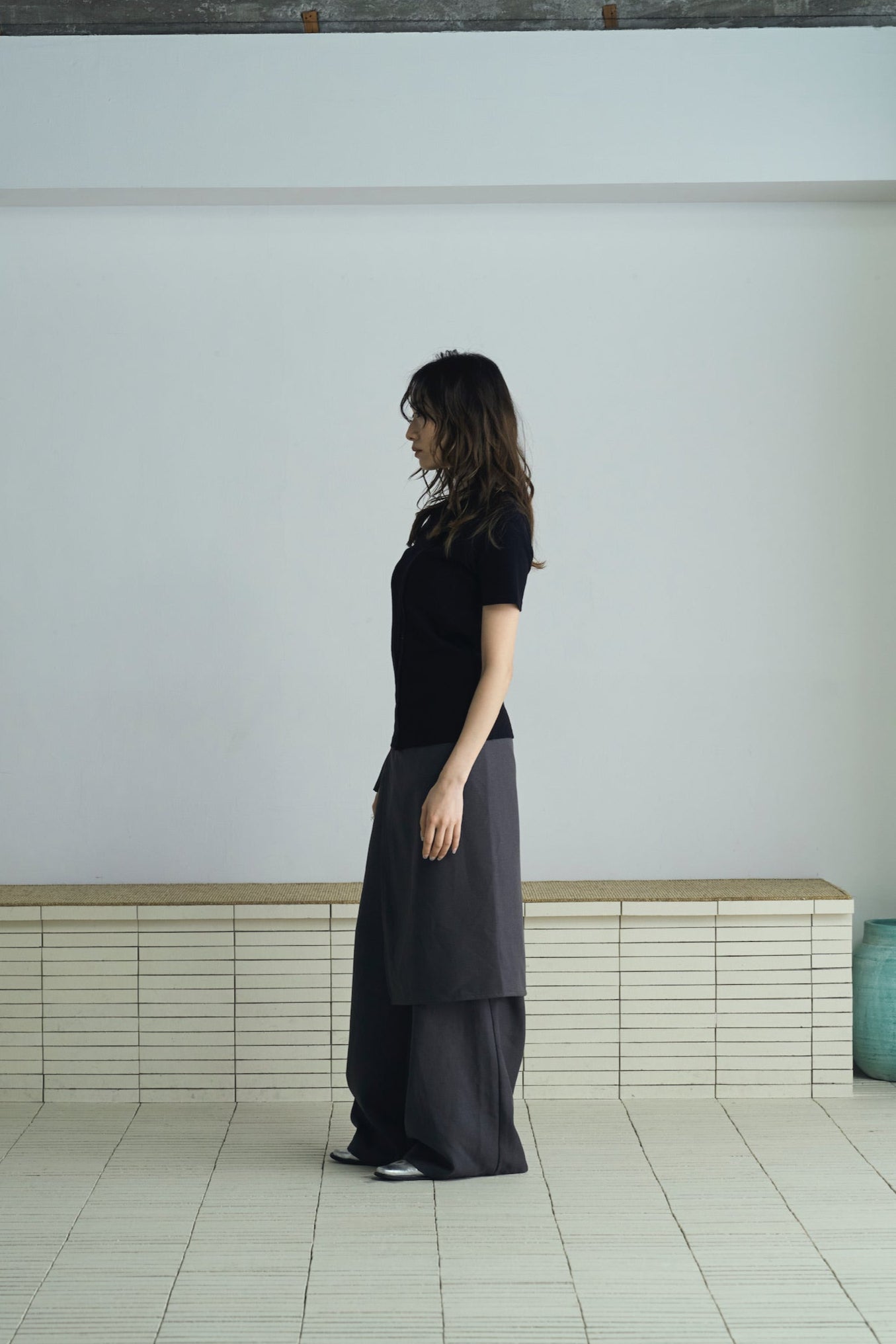 asymmetry snap rib knit