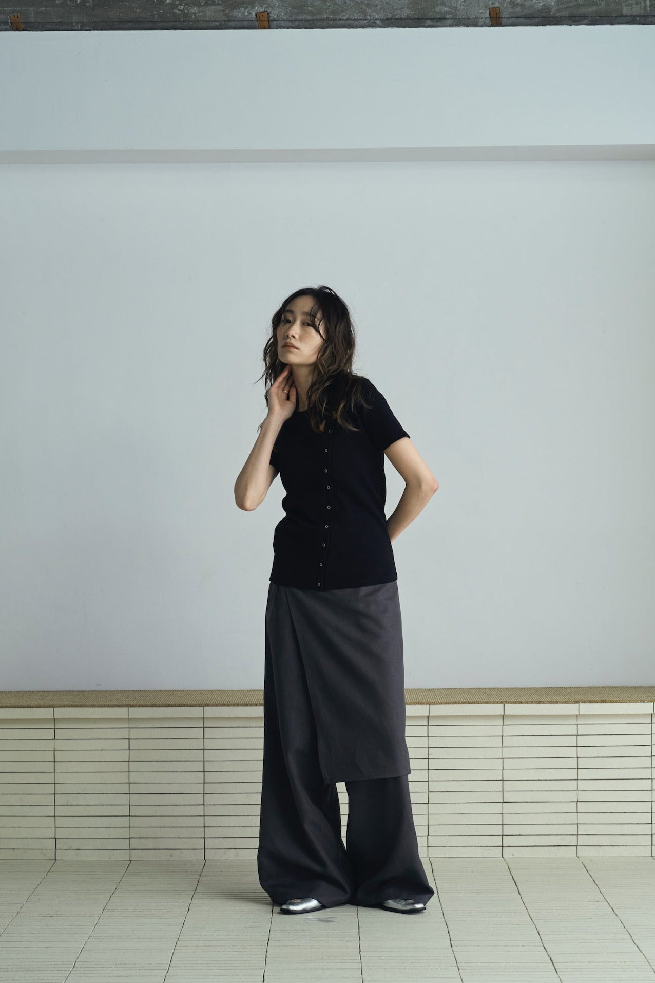 asymmetry snap rib knit