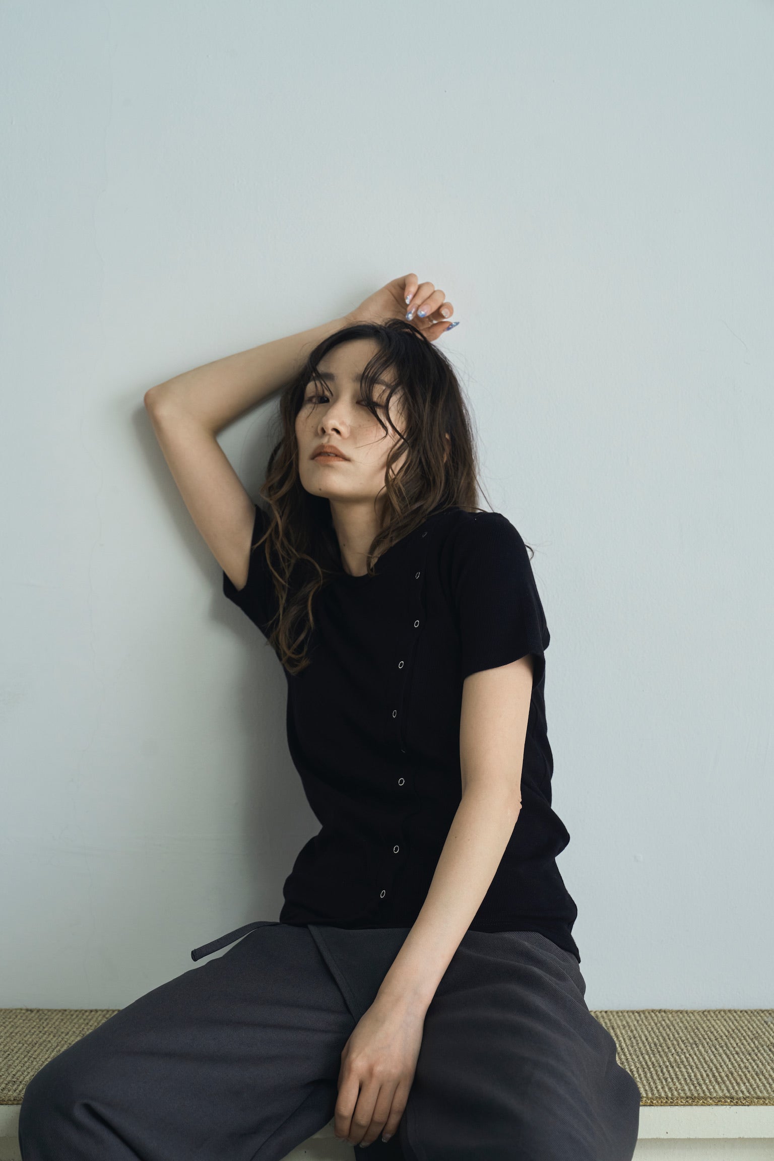 asymmetry snap rib knit