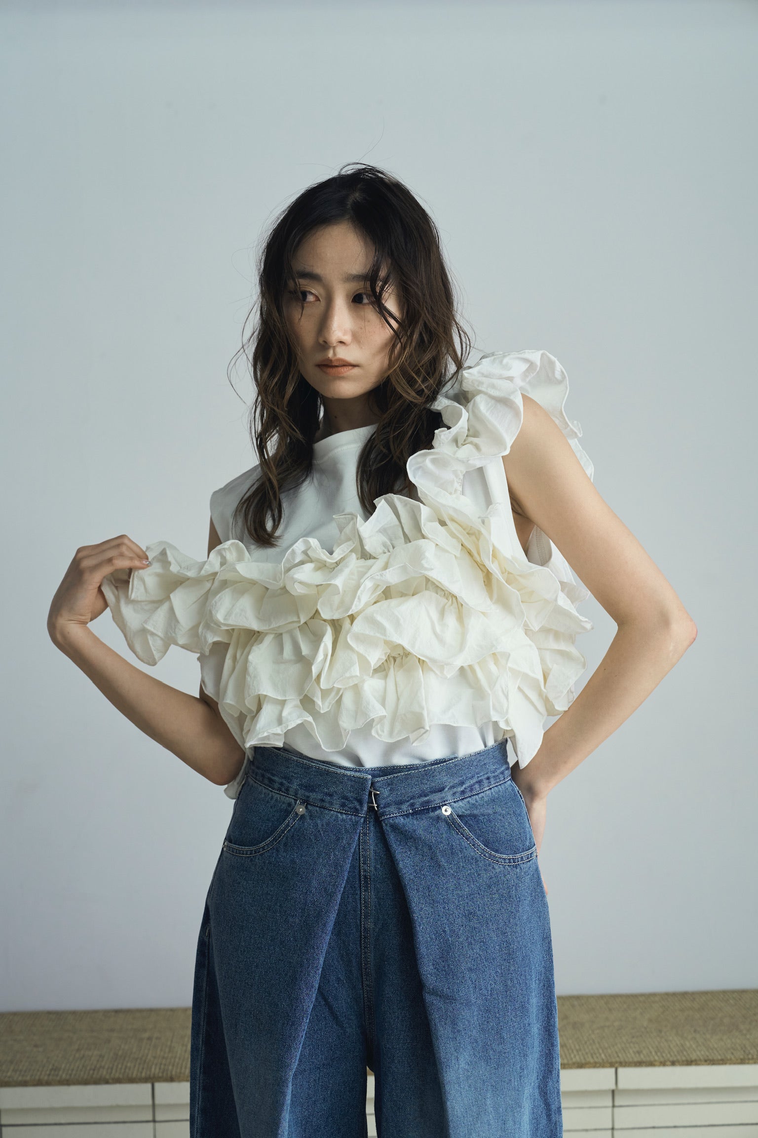 frill design 2way tops
