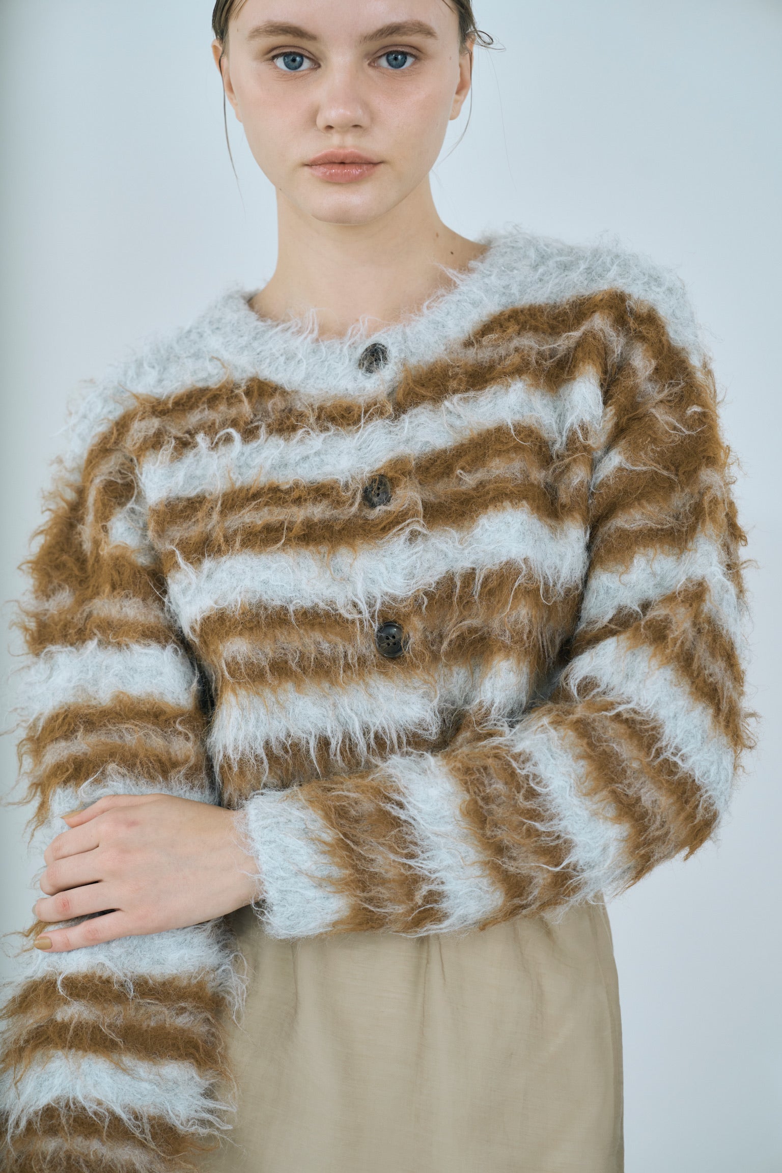 multi border shaggy knit