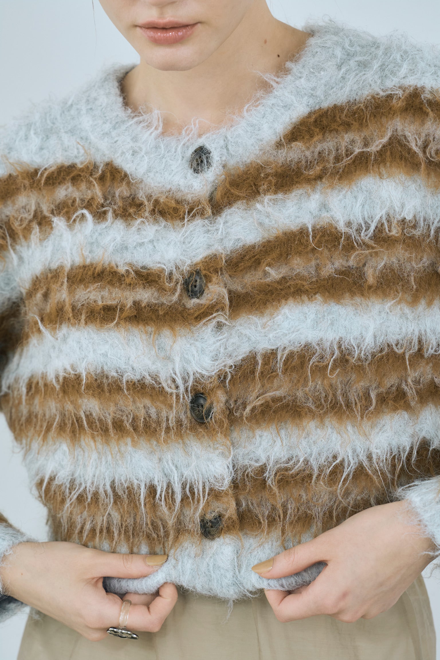 multi border shaggy knit