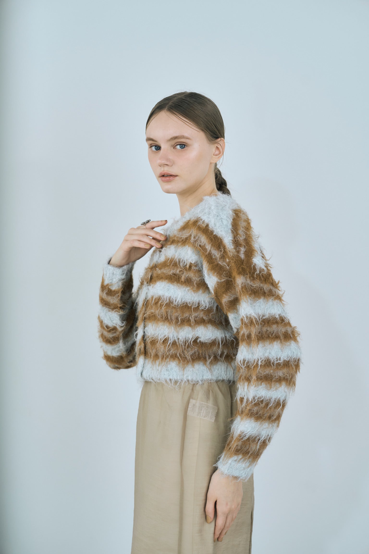 multi border shaggy knit