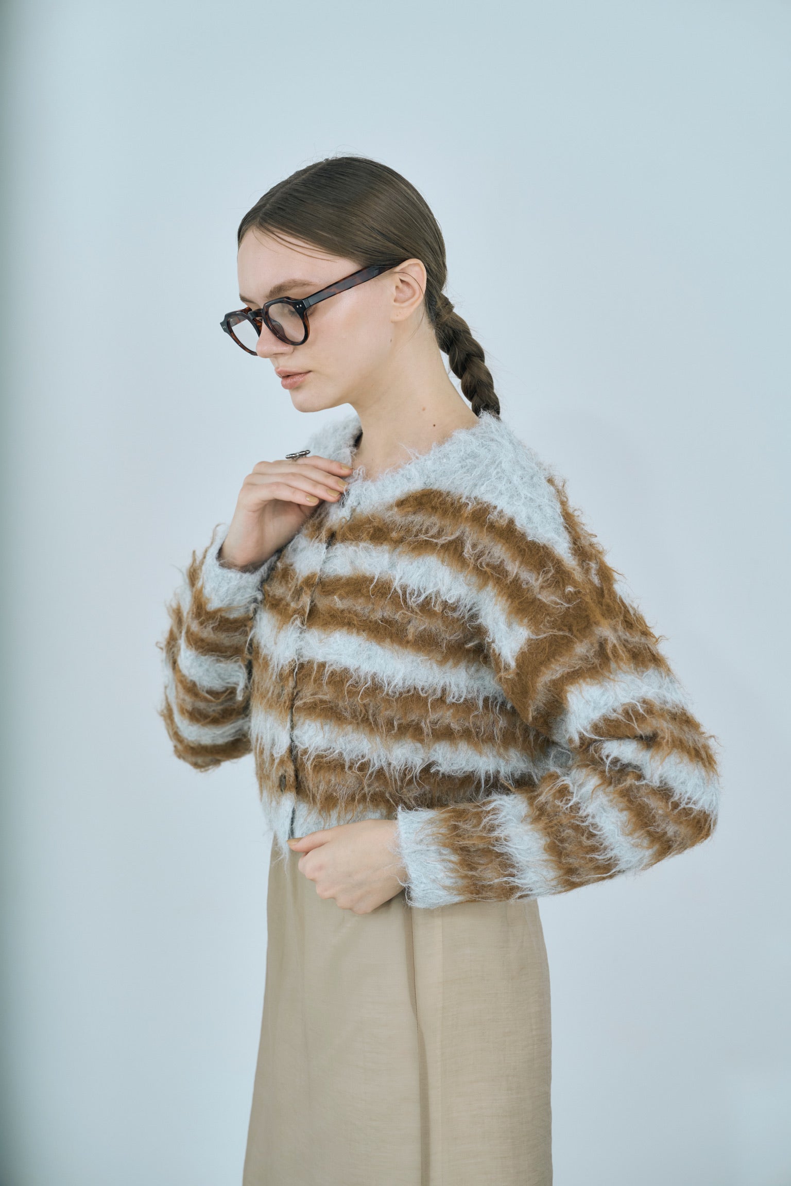 multi border shaggy knit