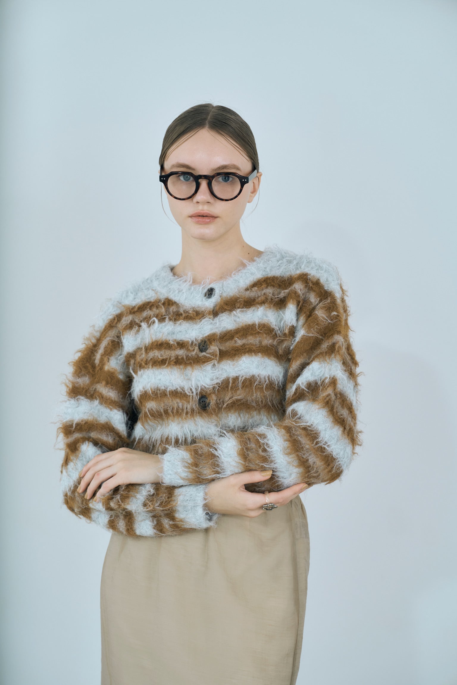 multi border shaggy knit