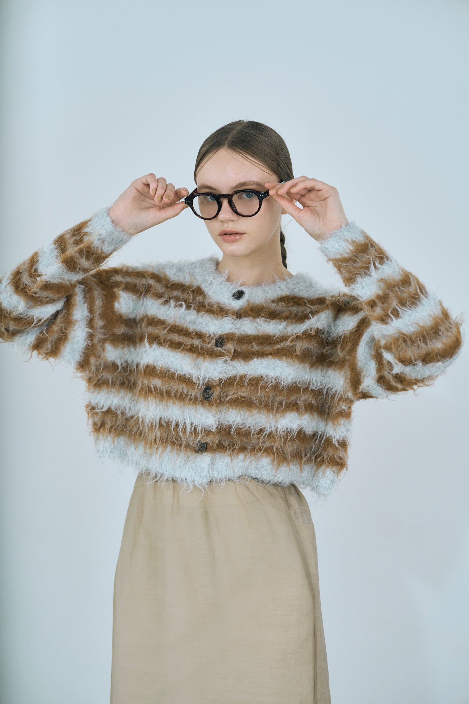 multi border shaggy knit