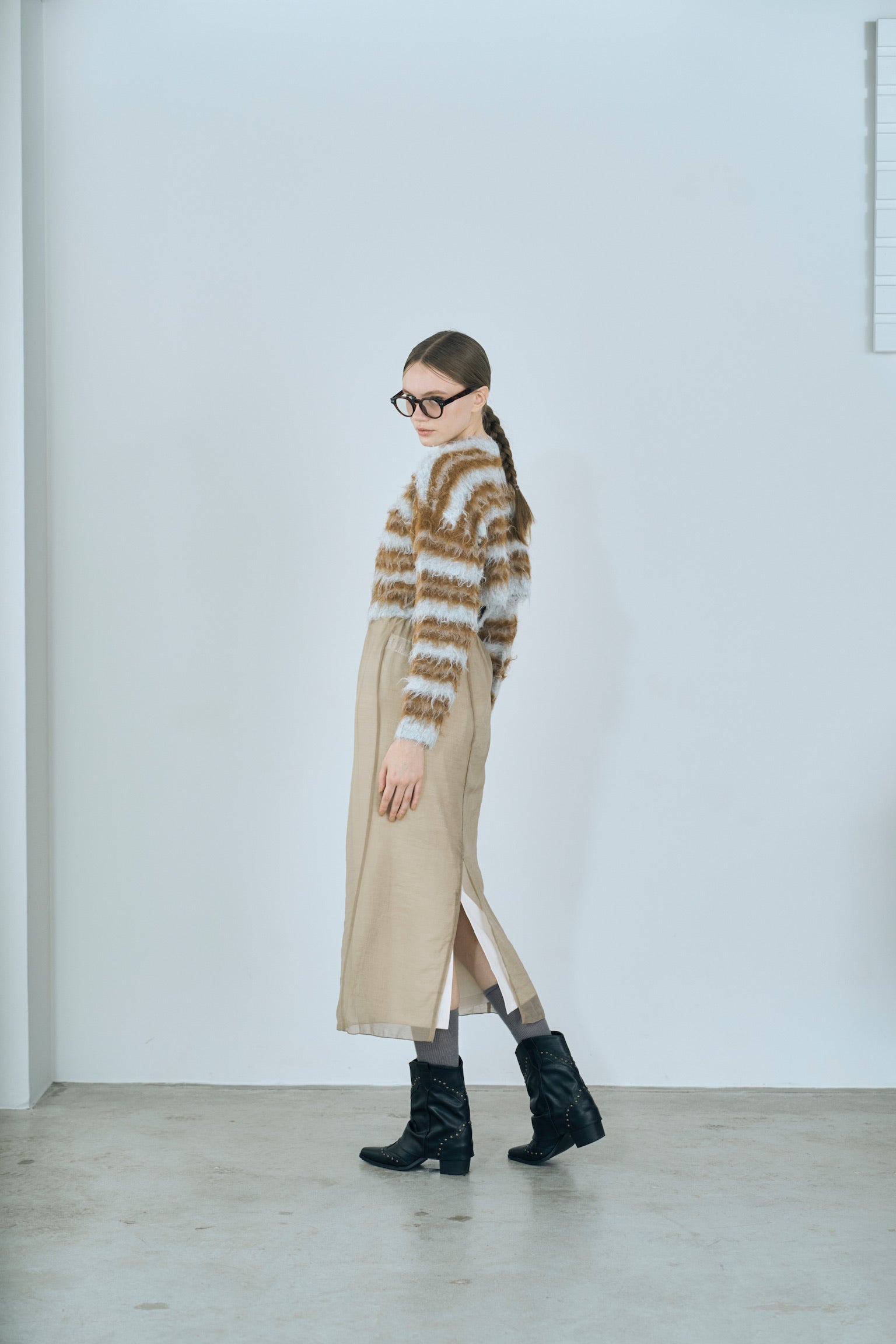 multi border shaggy knit