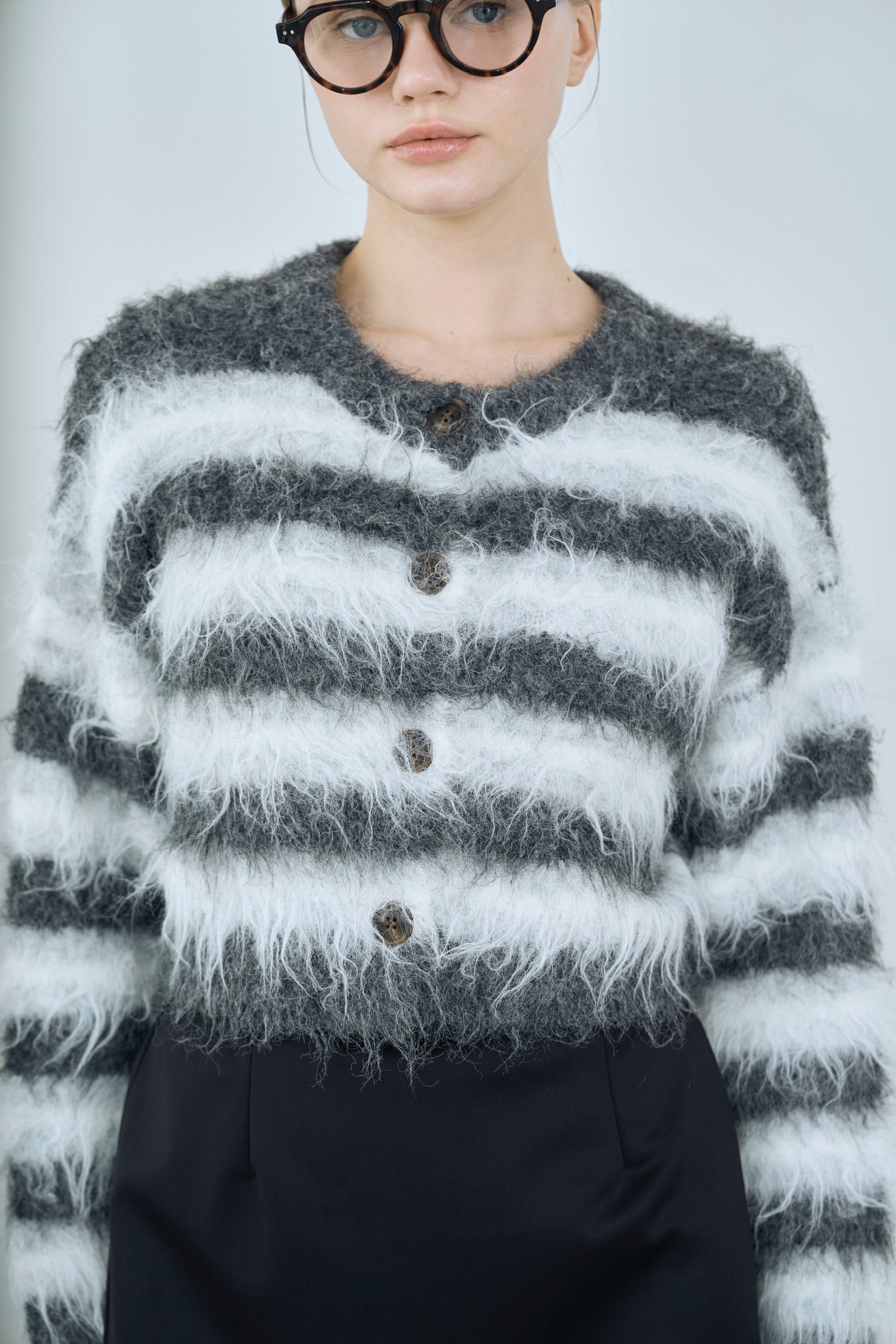 multi border shaggy knit