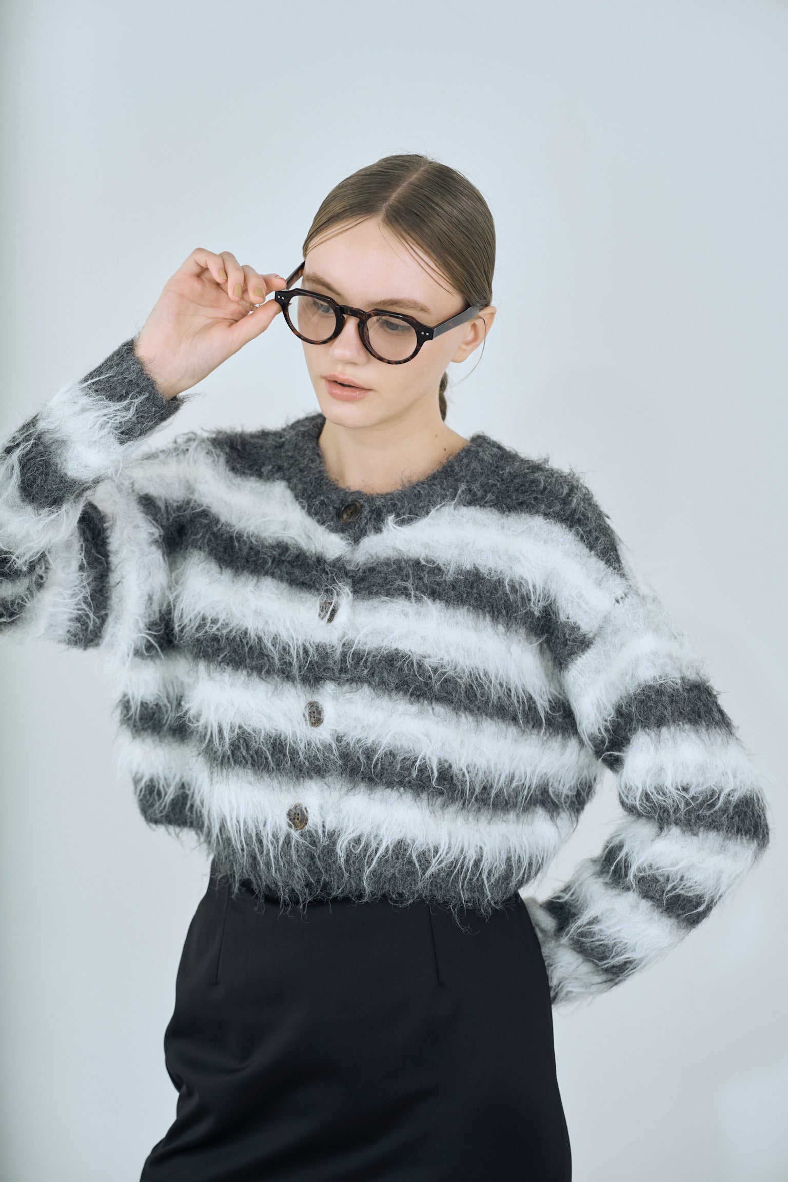 multi border shaggy knit